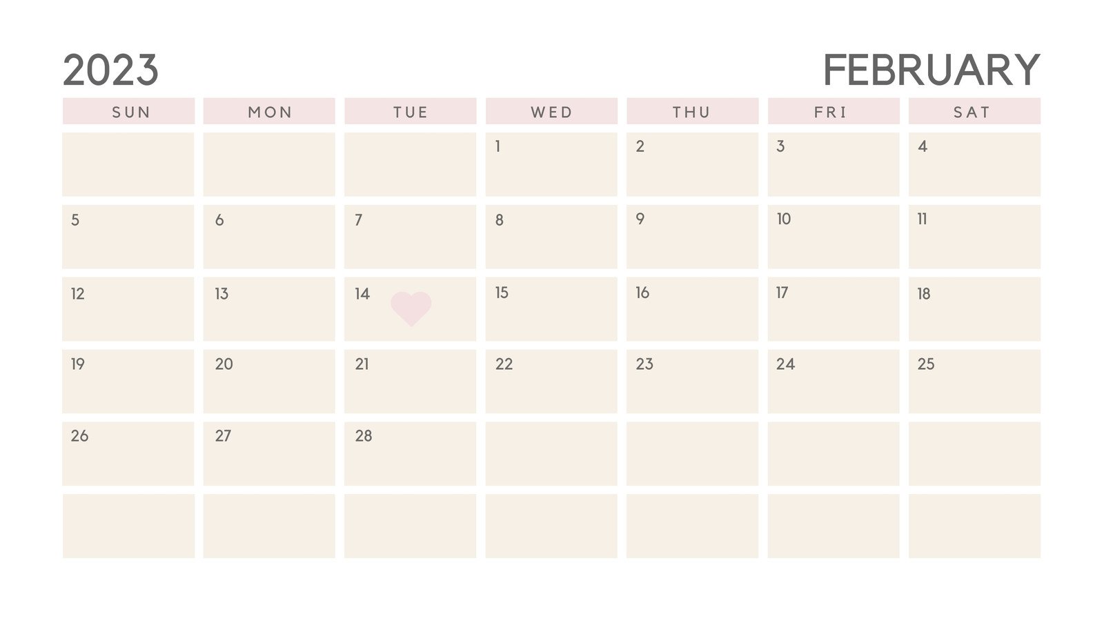 Pink Gray White Minimalist Elegant February 2023 Monthly Calendar