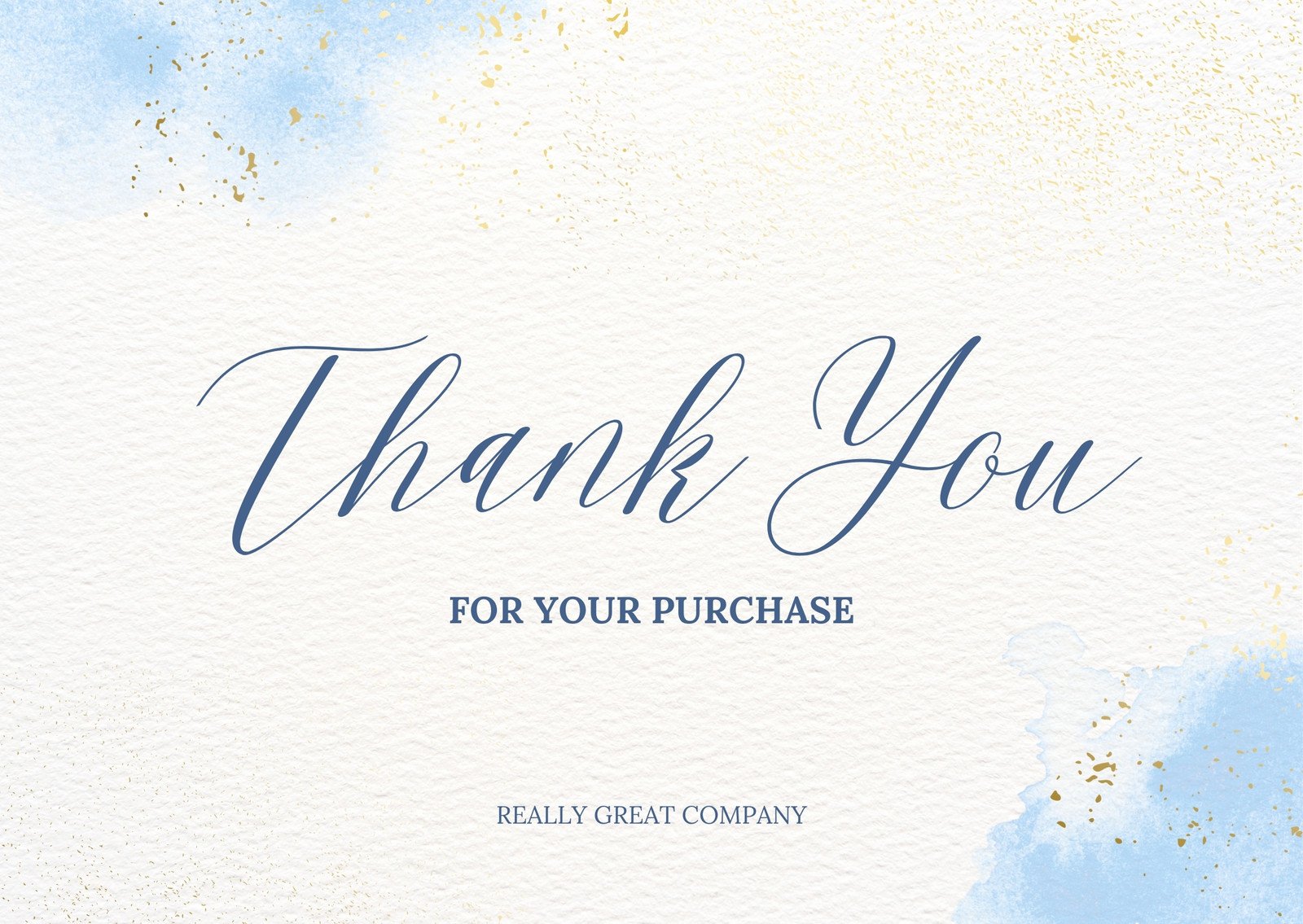 Blue Gold Minimalist Watercolor Calligraphy Thank You Card