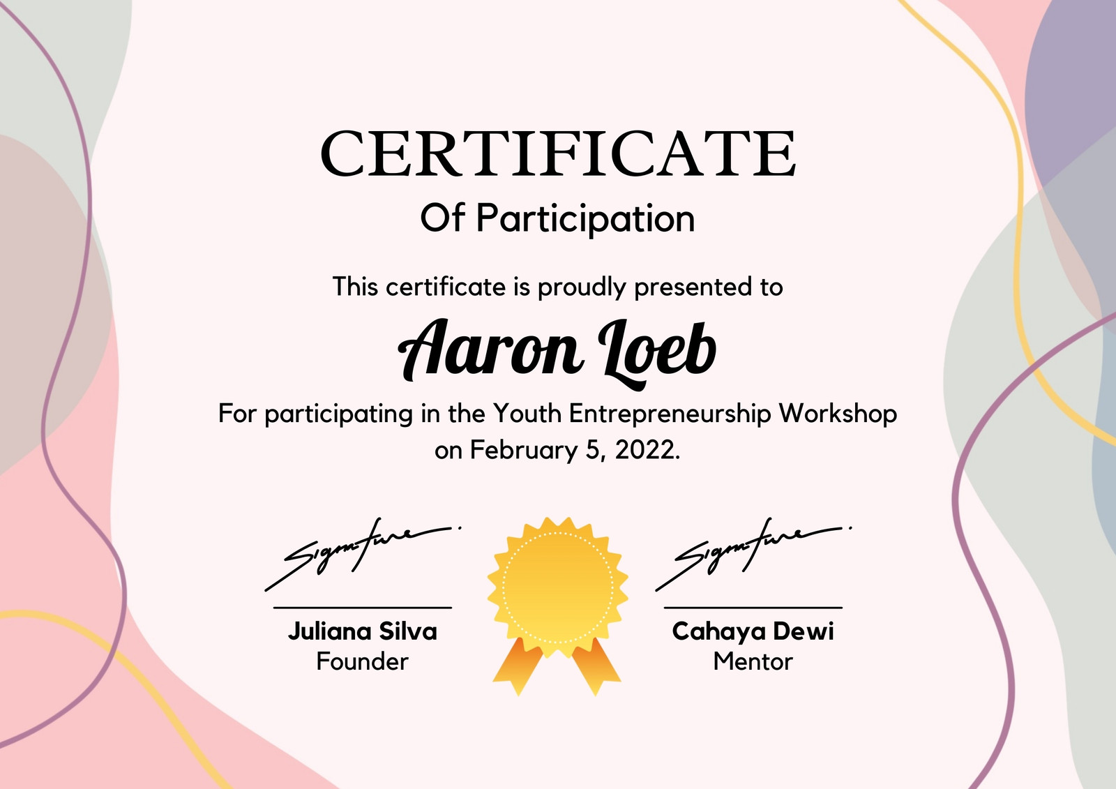 Pastel Simple Workshop Certificate of Participation