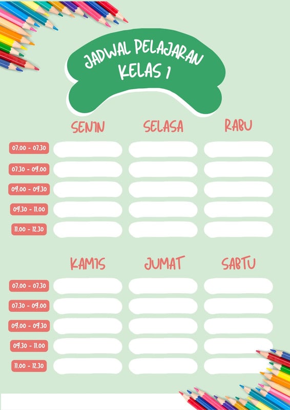 Gratis Desain Contoh Jadwal Pelajaran Canva 2166