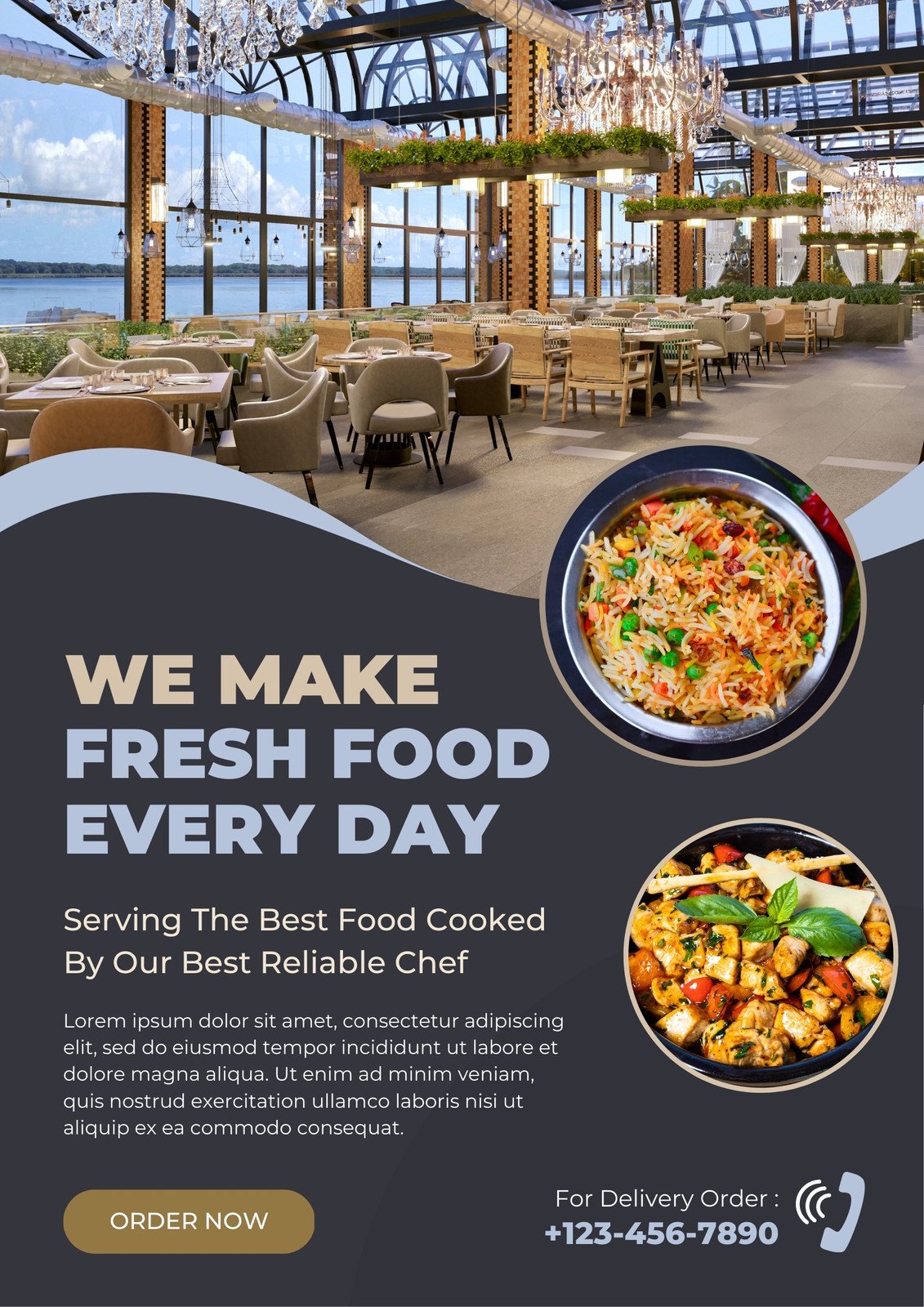Dark Grey And Cloudy Blue Modern Restaurant Promotion Poster