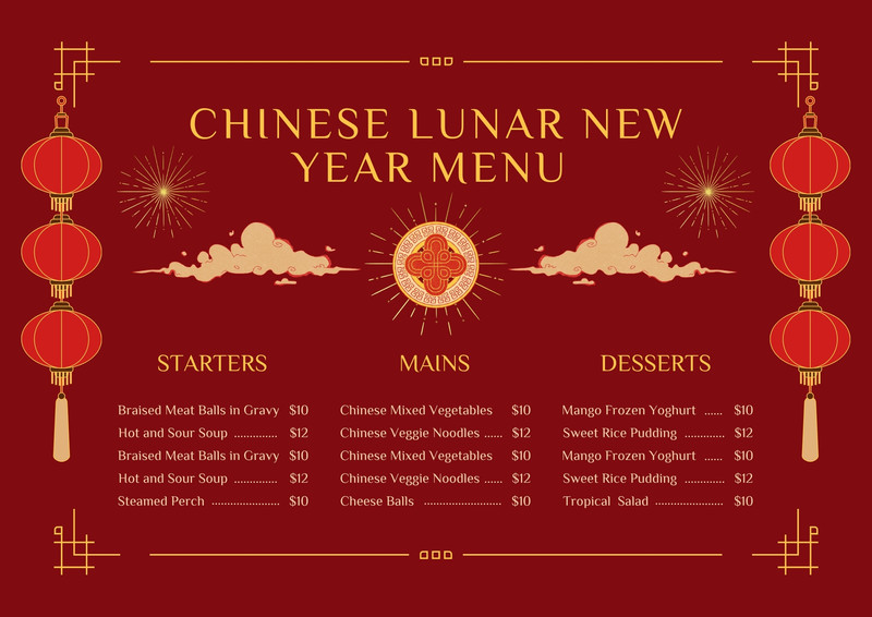 Customize 65+ Lunar New Year Menus Templates Online Canva
