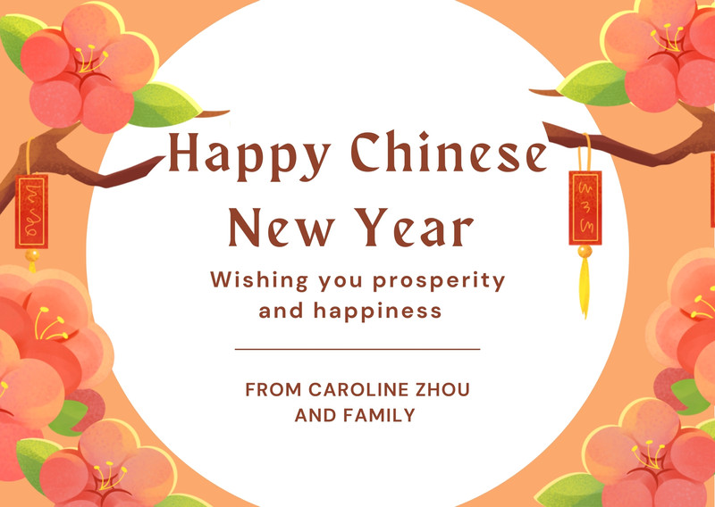 canva orange floral chinese new year greeting card