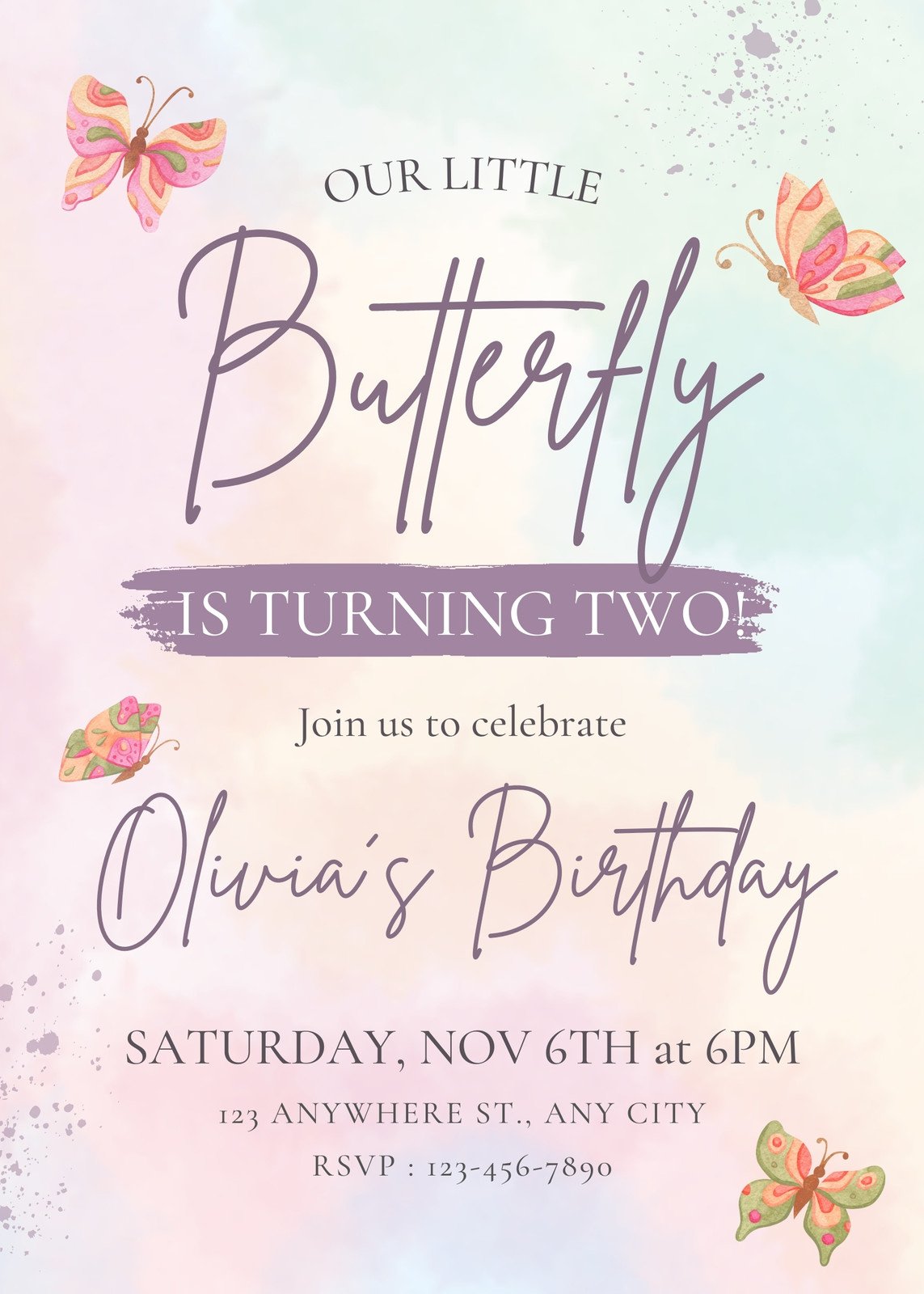 Free Vector Hand Painted Watercolor Butterfly Birthday Invitation