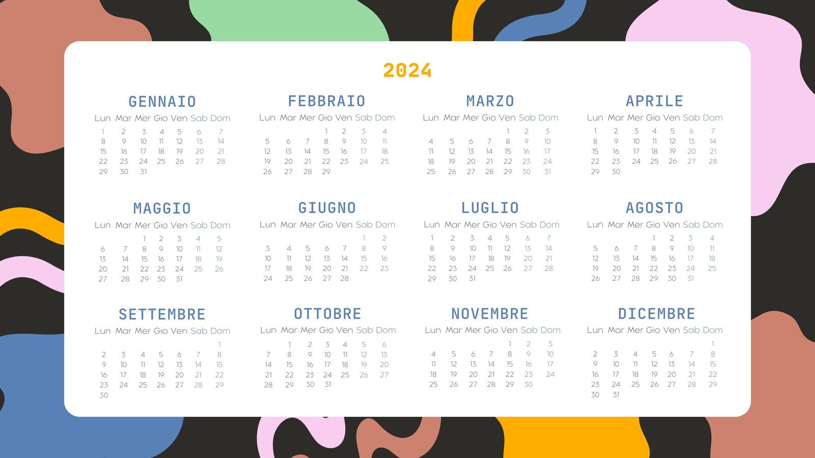 Modello di calendario 2024 da 8,5 x 11 pollici / DOWNLOAD IMMEDIATO /  Calendario da parete moderno sottile tipo Sans Serif stampabile mensile /  Pronto per la stampa -  Italia