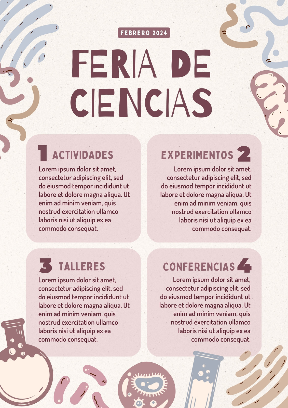 Poster Cartel Actividades Feria de Ciencias Informativo Rosa Pastel