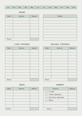 Buy All-in-one Printable Monthly Budget Sheet: Income, Variable Vs