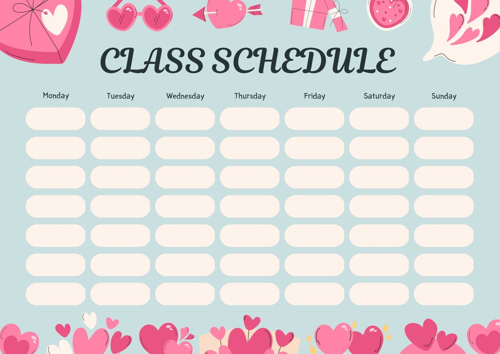 Beige Pink Blue Peaceful Love Heart Illustration Class Schedule