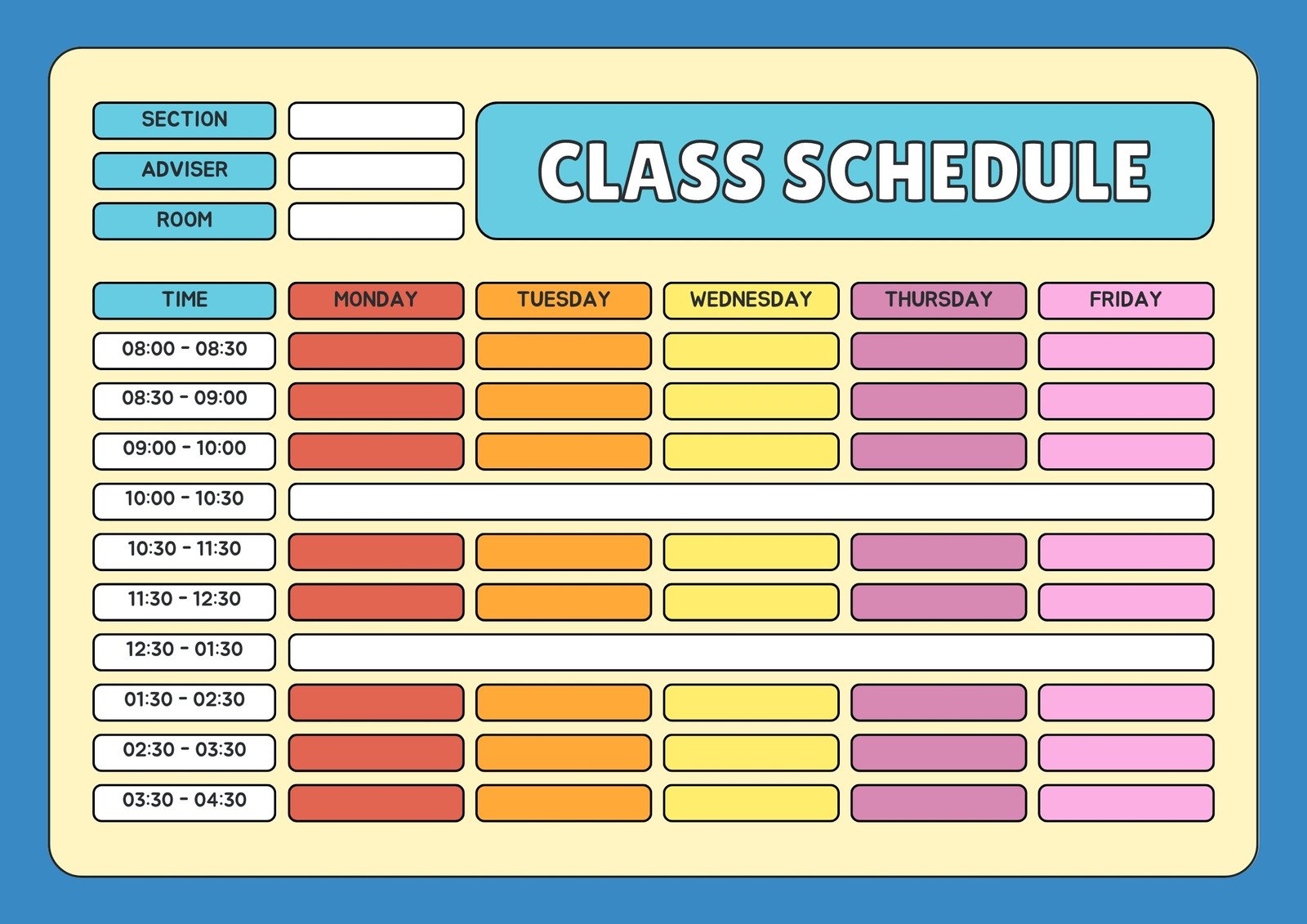 Colorful Cute Classroom Class Schedule