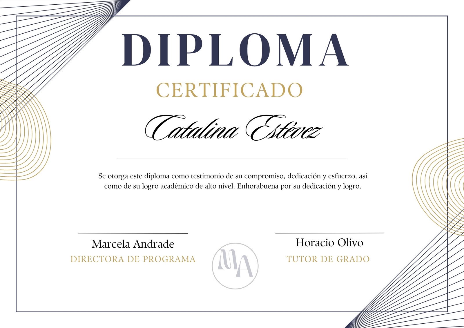 Diploma Certificado Título Curso Clase Cursillo Profesional Llamativo Elegante Dorado 