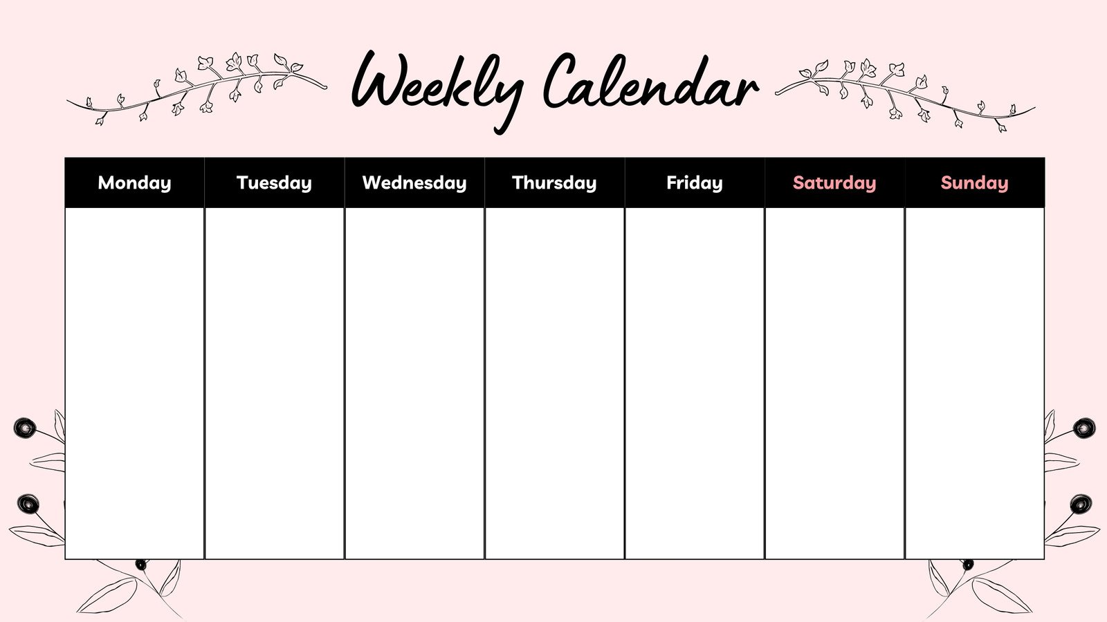 Pink Creative Weekly Calendar