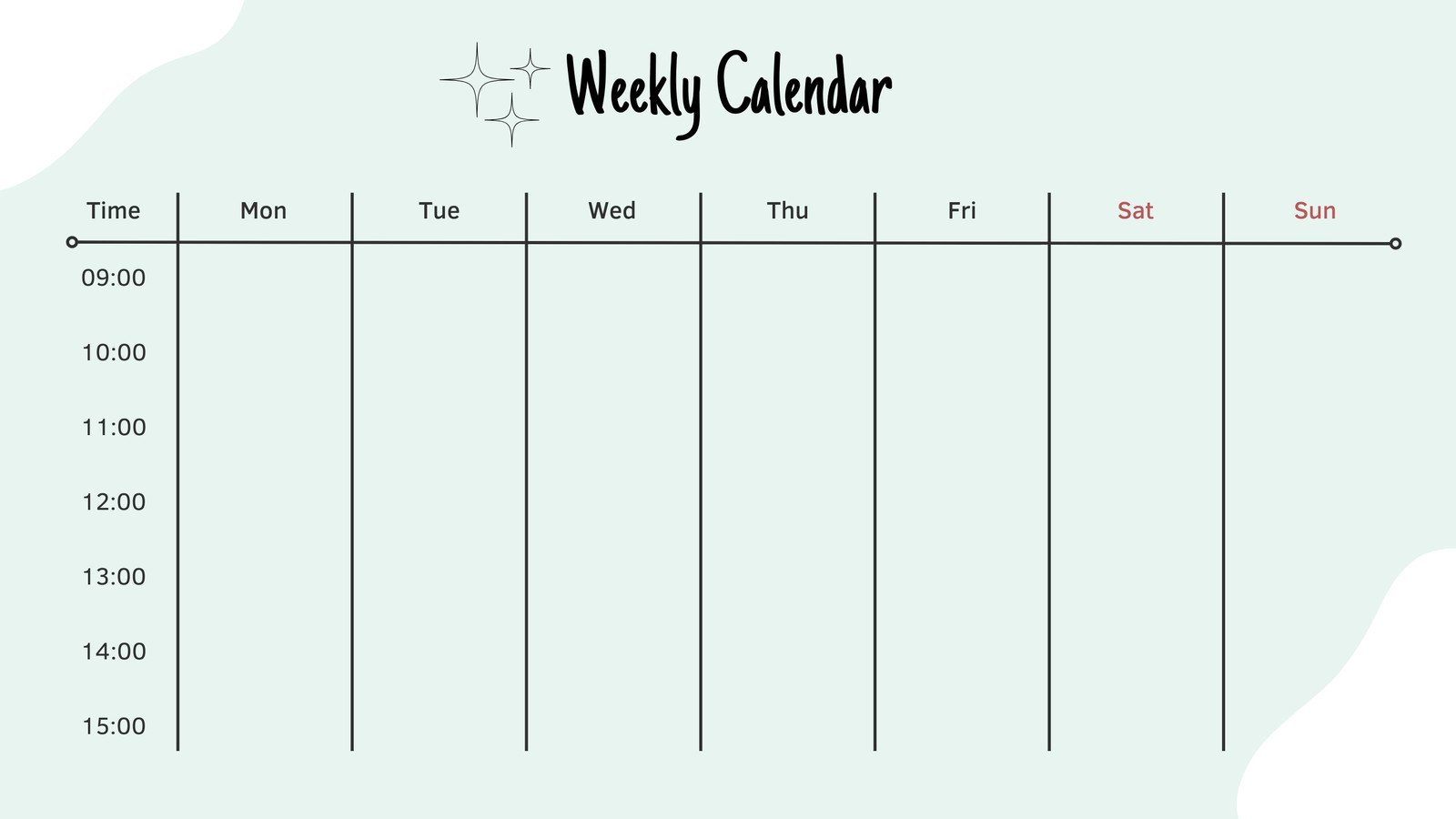Green White Simple Weekly Calendar