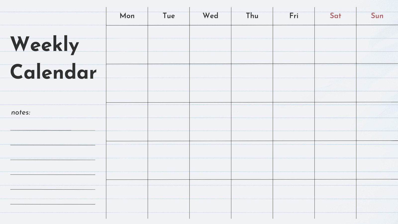 White Simple Weekly Calendar