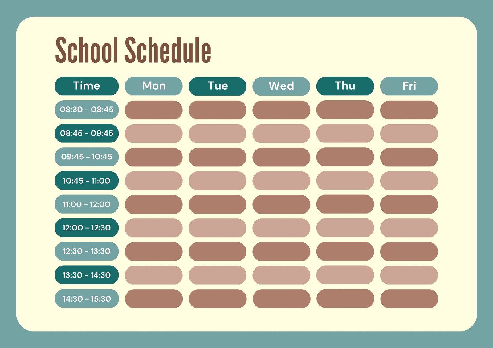 Blue and Brown Simple School Schedule