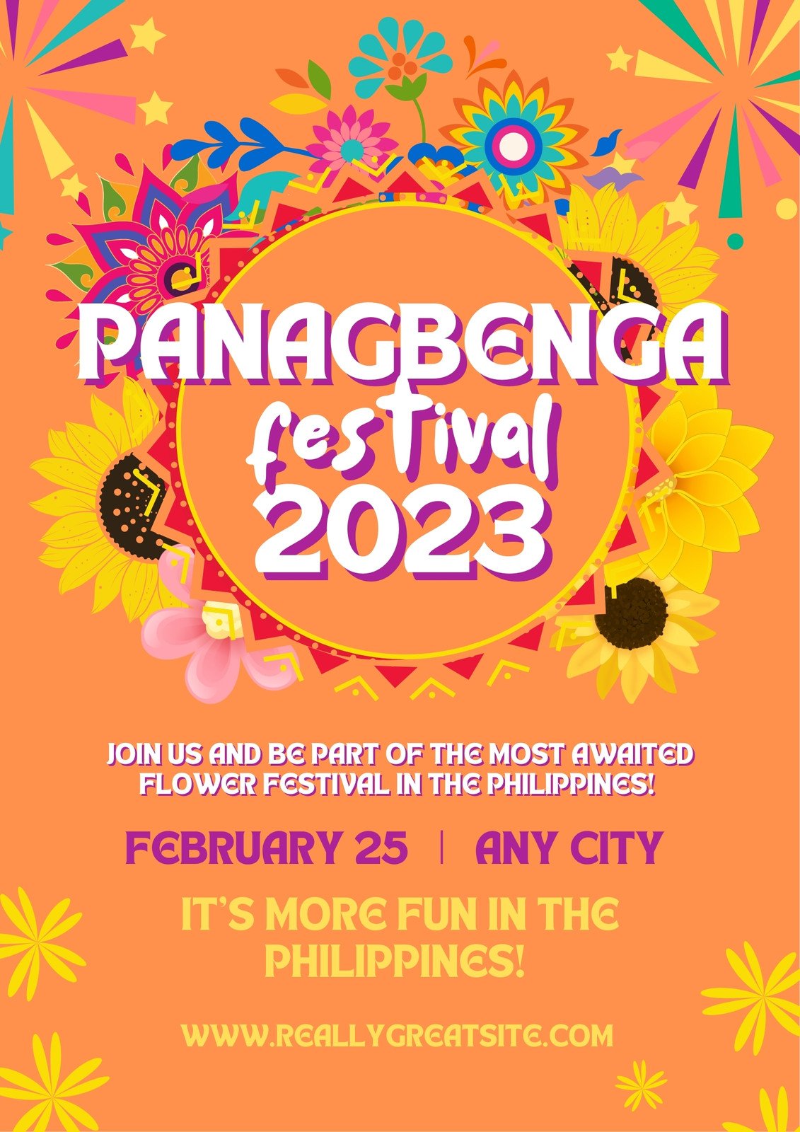 Yellow and Orange Colorful Panagbenga Flower Festival Poster