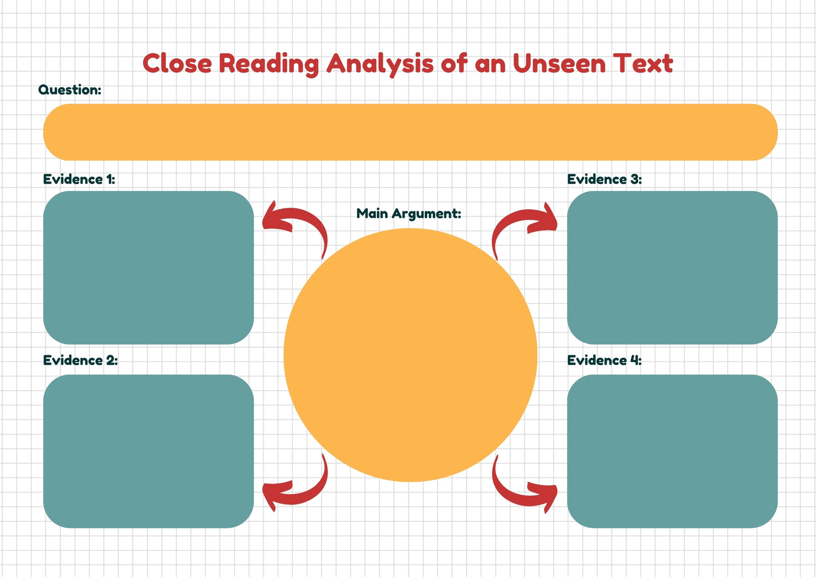 Turquoise Yellow Red Colourful English Close Reading Analysis Graphic Organiser