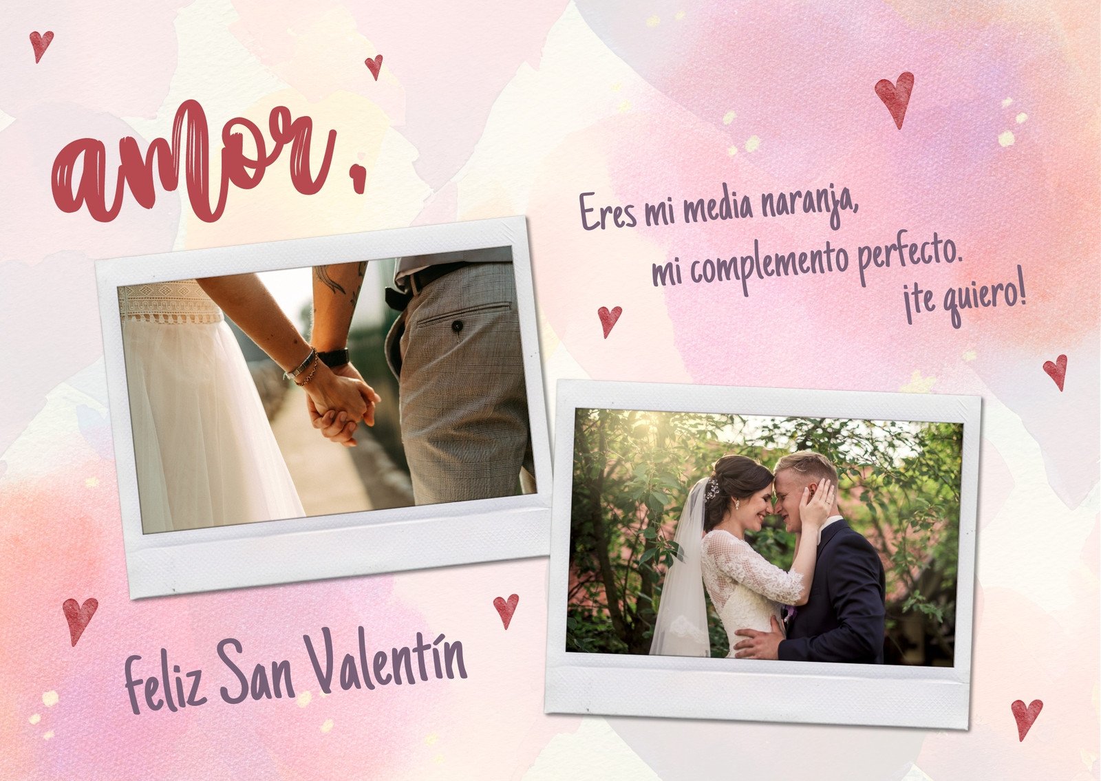 Tarjeta Romántica de Día de San Valentín con fotos de pareja