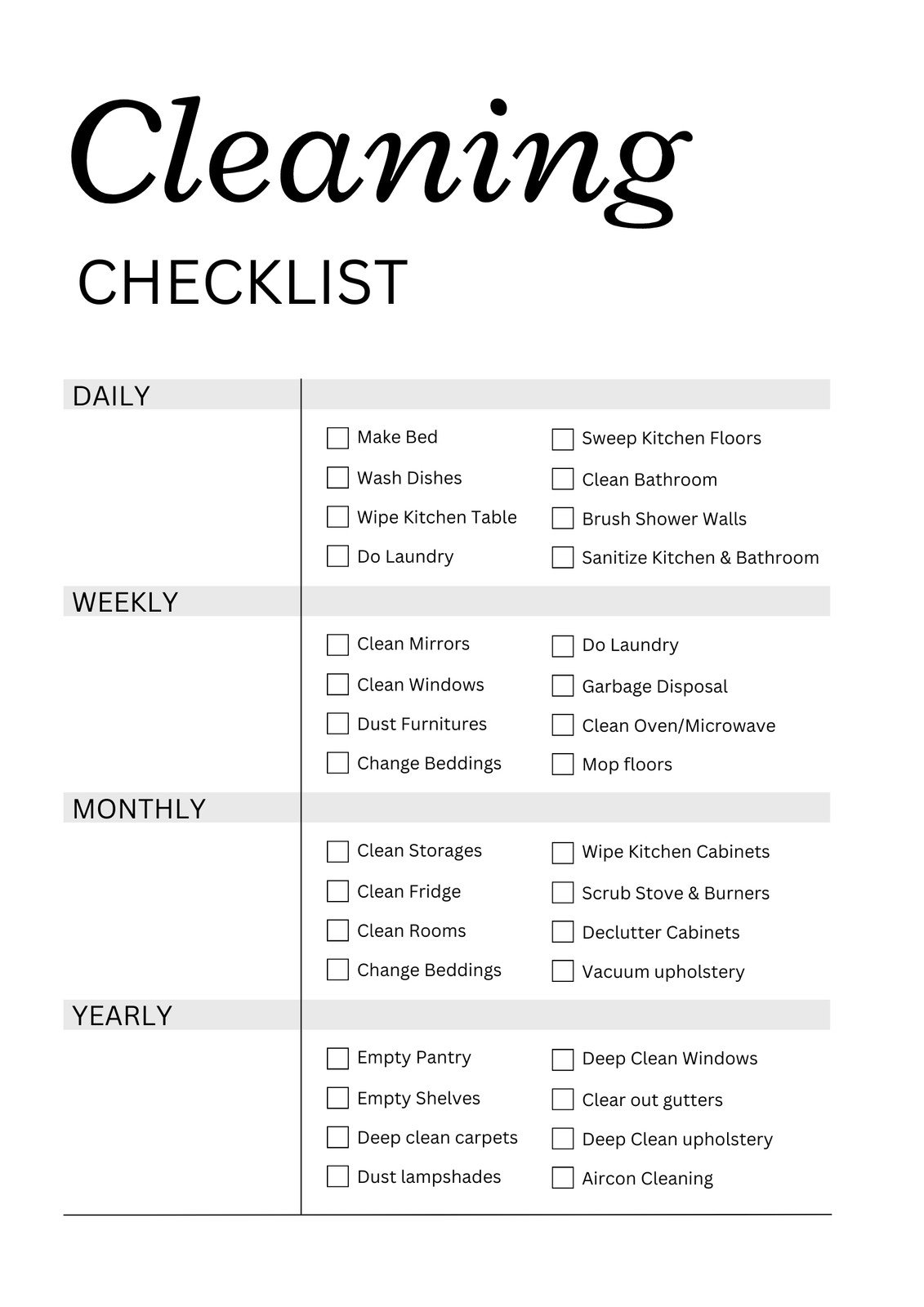 Editable Weekly Cleaning Schedule Template Page PDF Download lupon.gov.ph