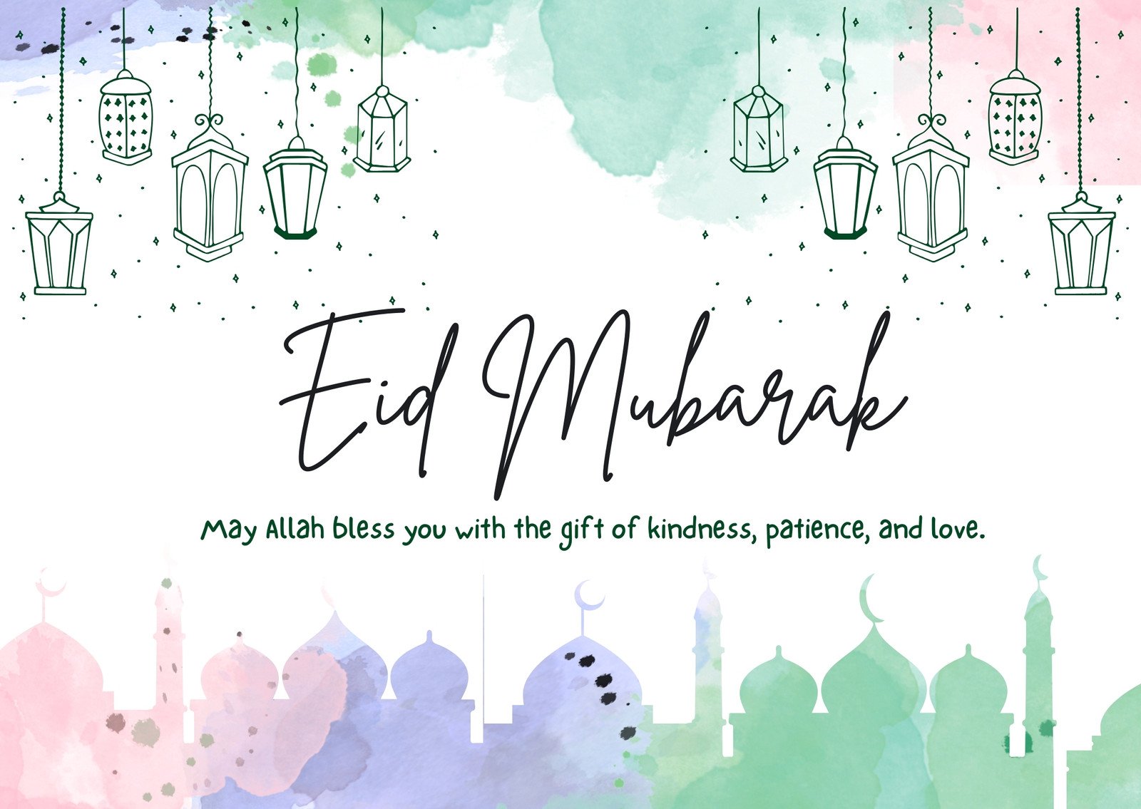  Colorful Modern Watercolor Eid Mubarak Greeting Card