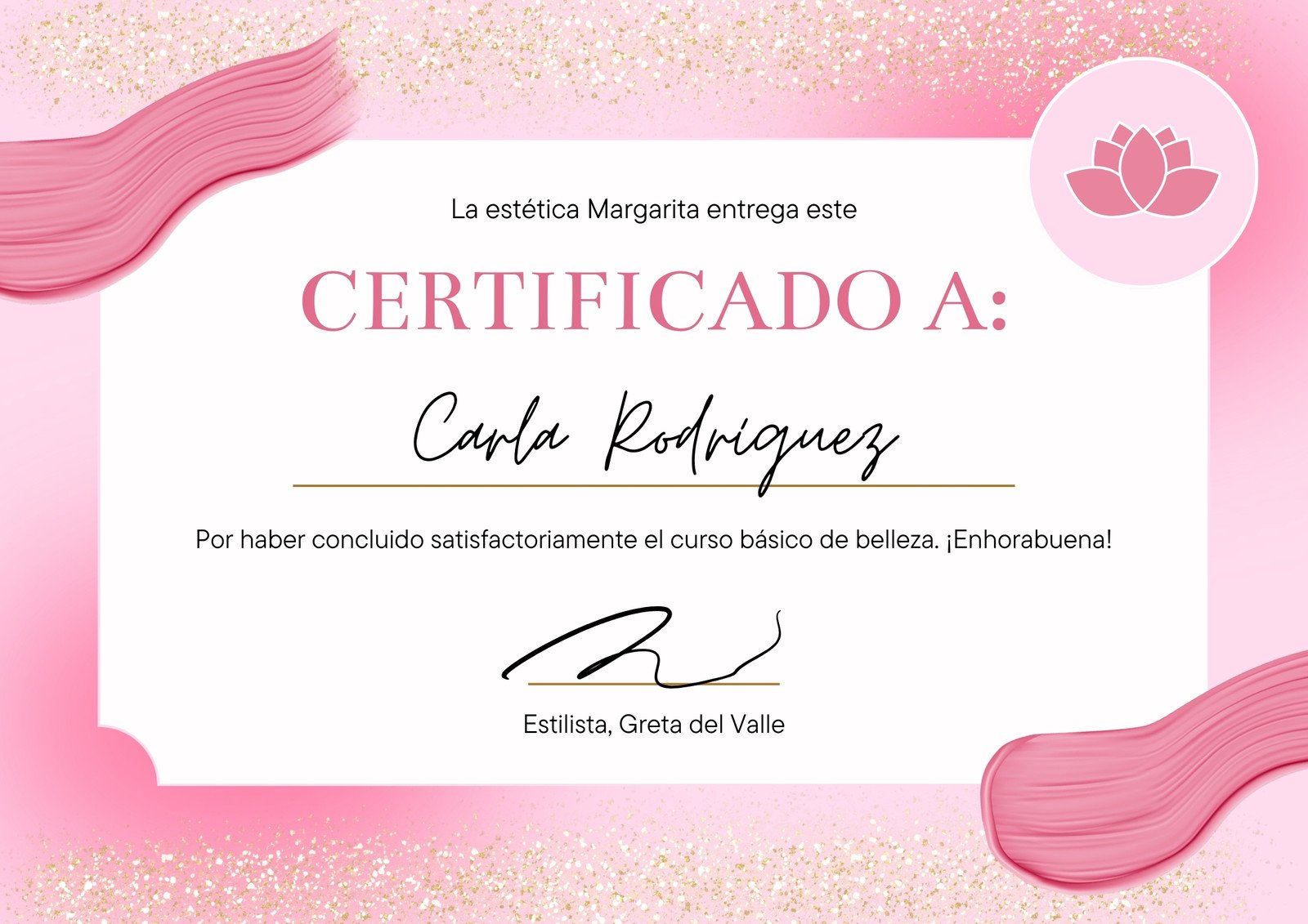Certificado Reconocimiento de Belleza Moderno Rosa