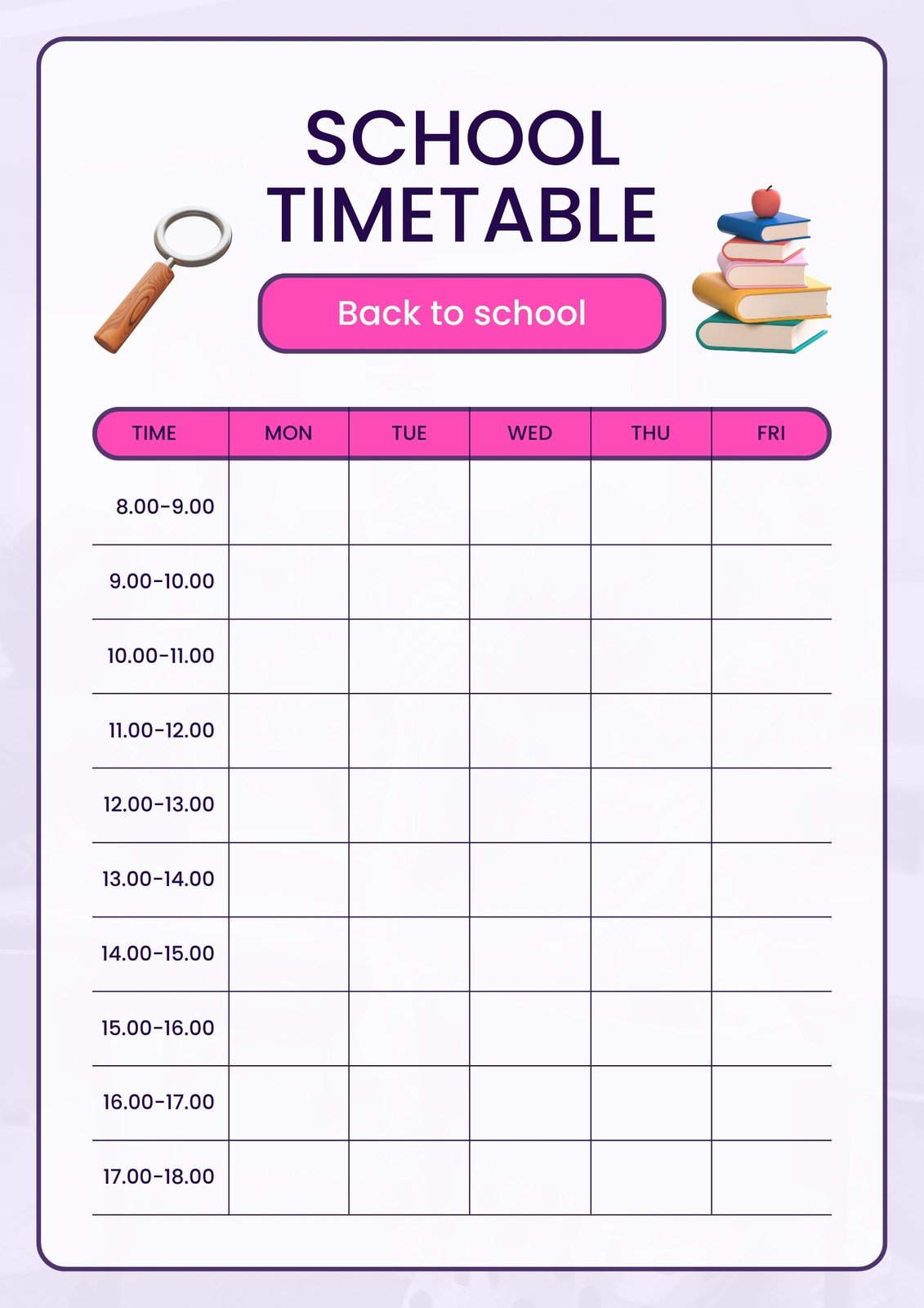 Free and customizable timetable templates