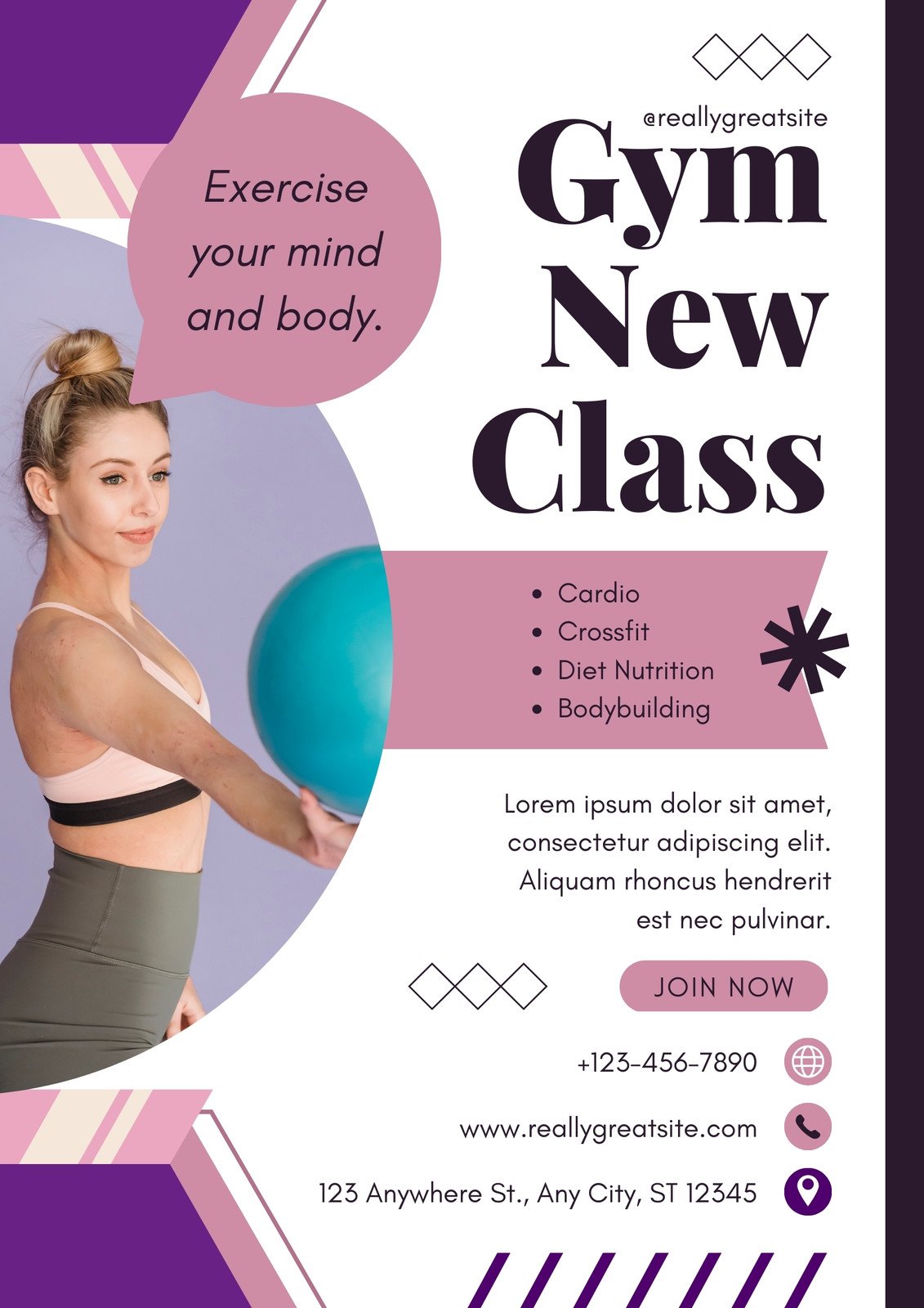 Purple and White Modern Gym New Class Flyer