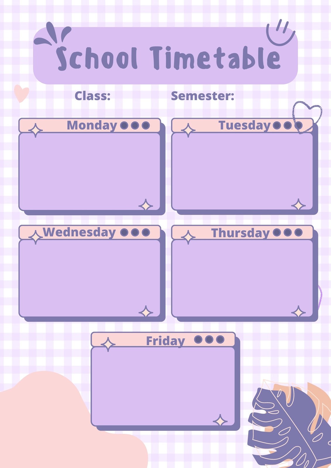  Purple Pastel Cute Aesthetic School Timetable A4 Document