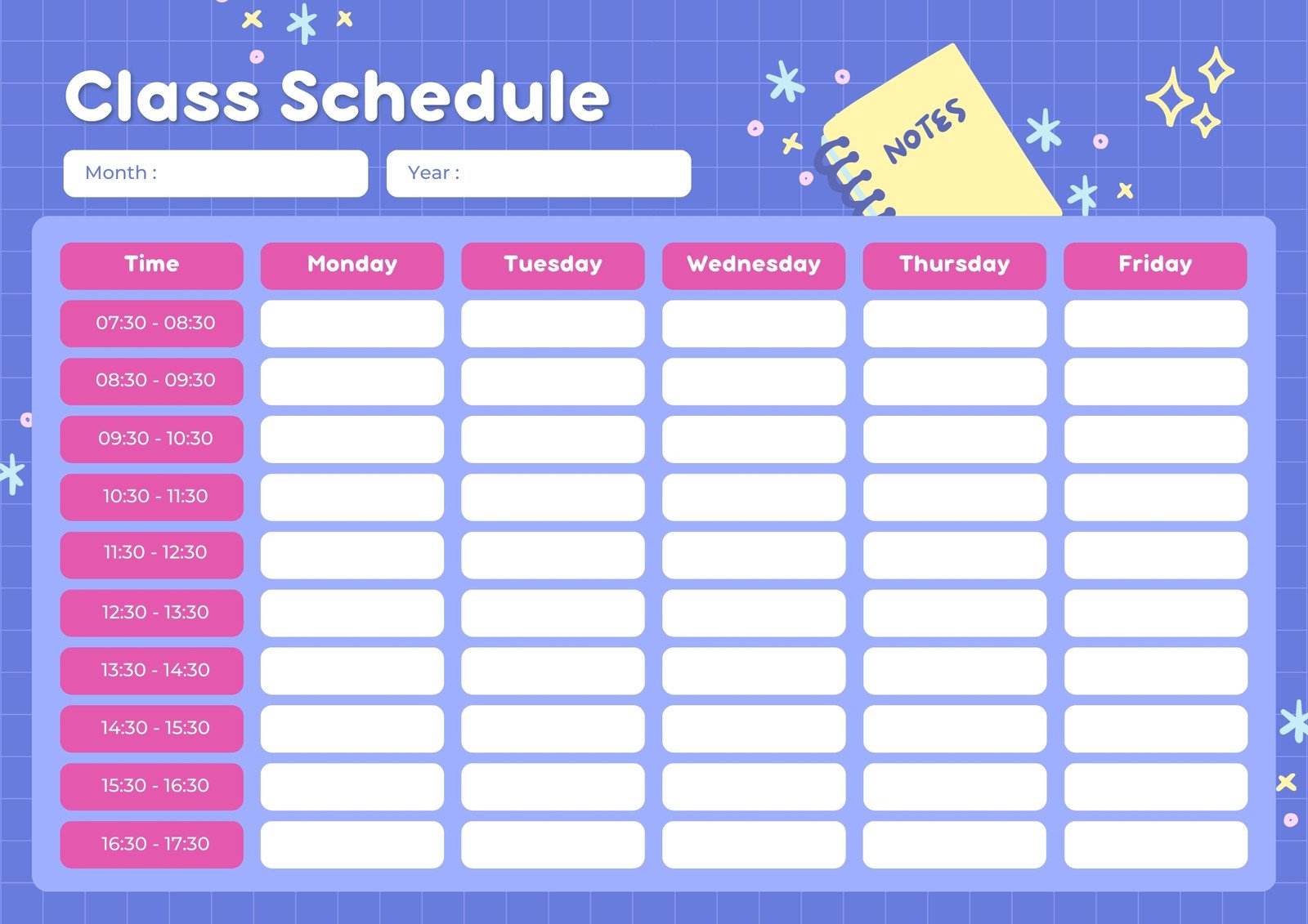 Blue and Pink Cute Playful Class Schedule