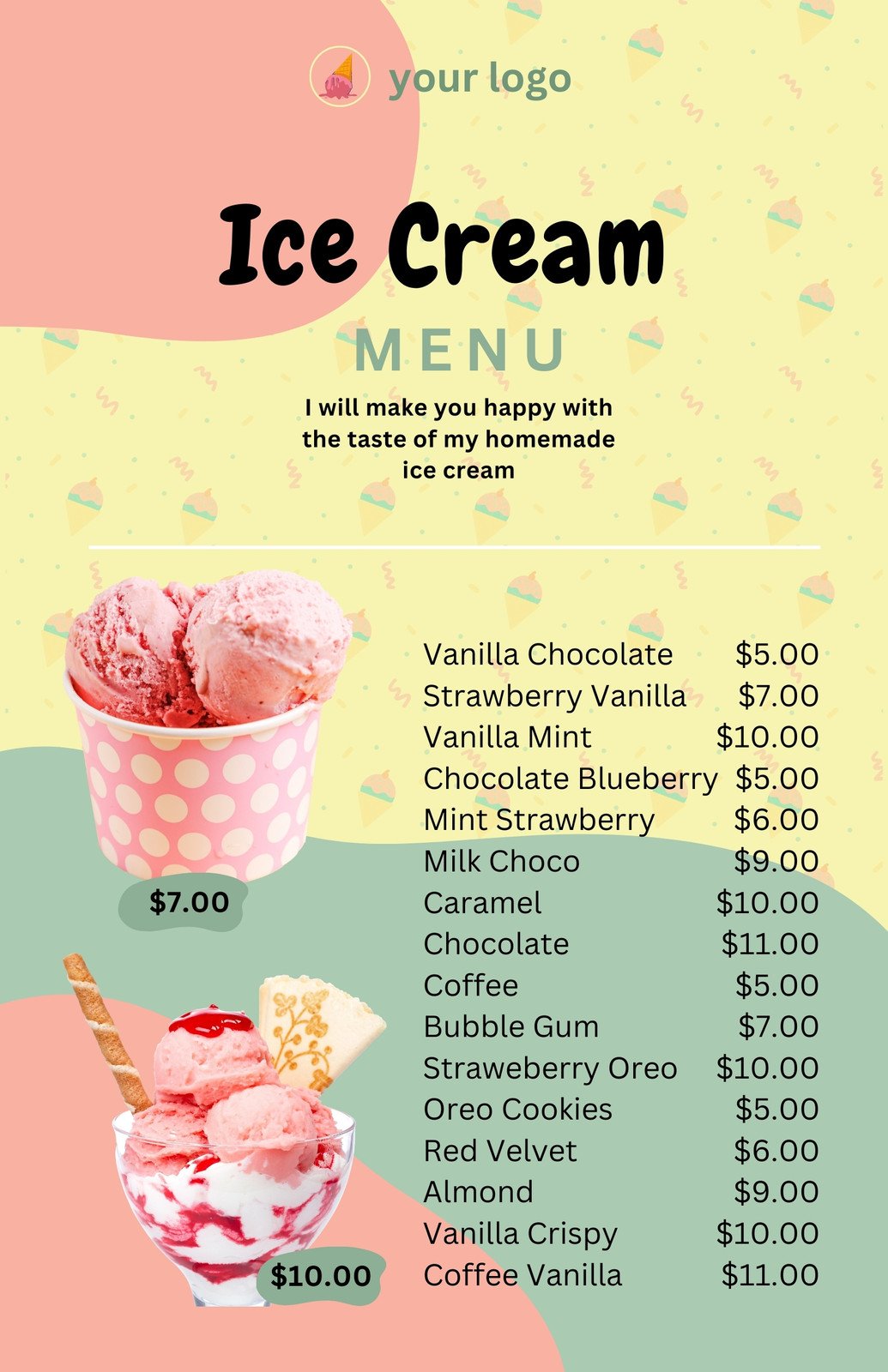 Free printable, customizable ice cream menu templates | Canva