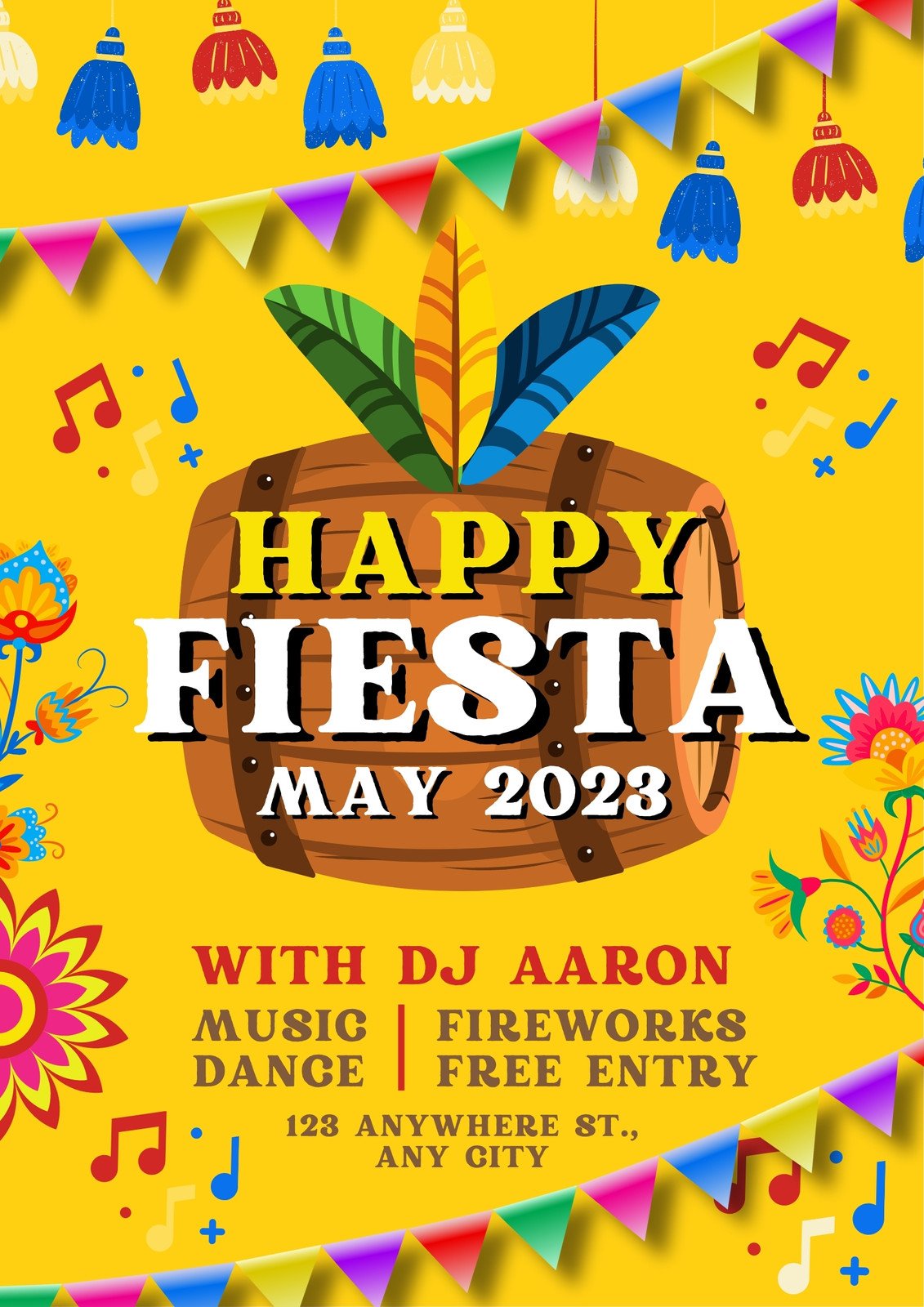 Colorful Yellow Happy Fiesta Celebration Party Poster