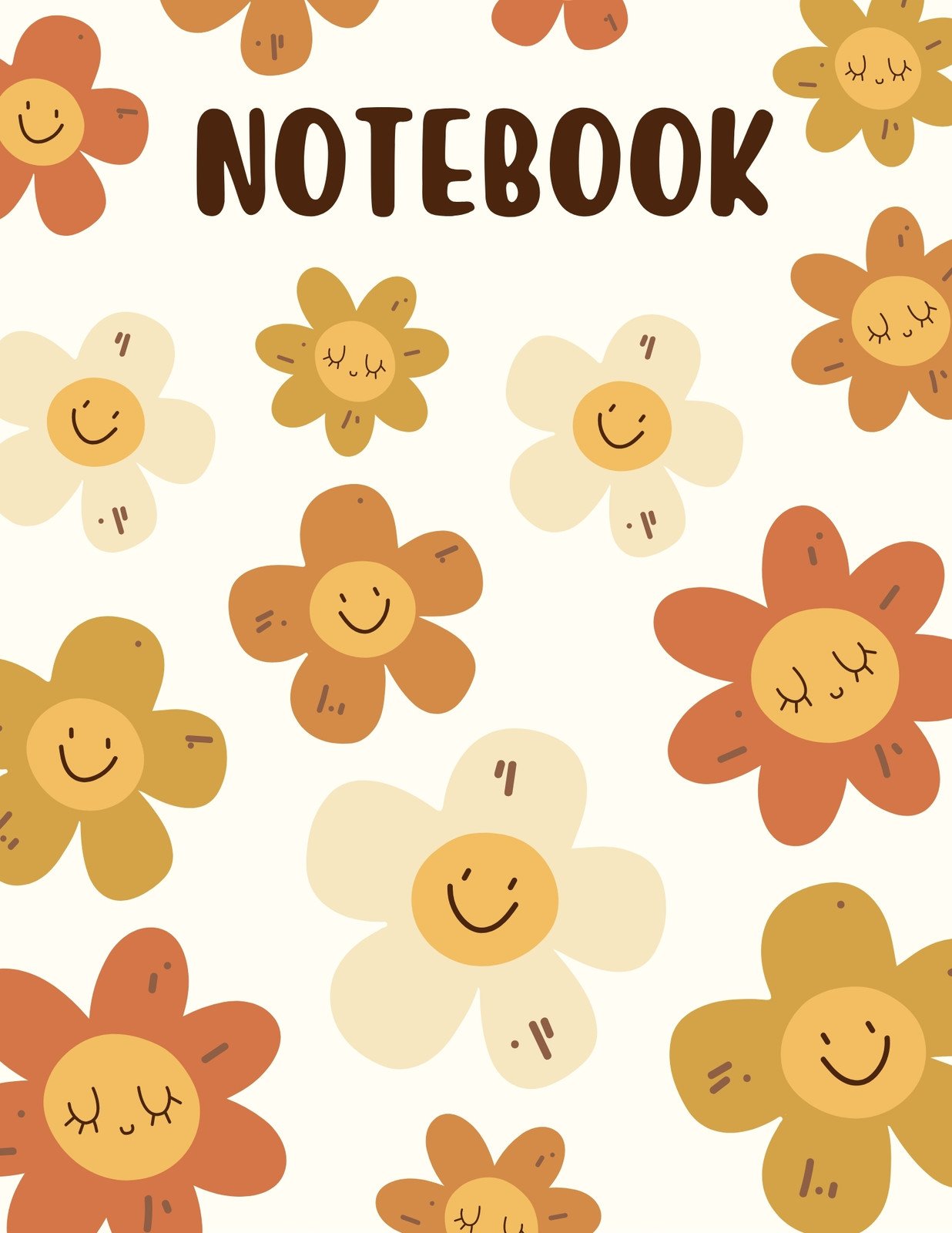 Yellow Orange Brown Cheerful Smiling Daisy Illustration Notebook