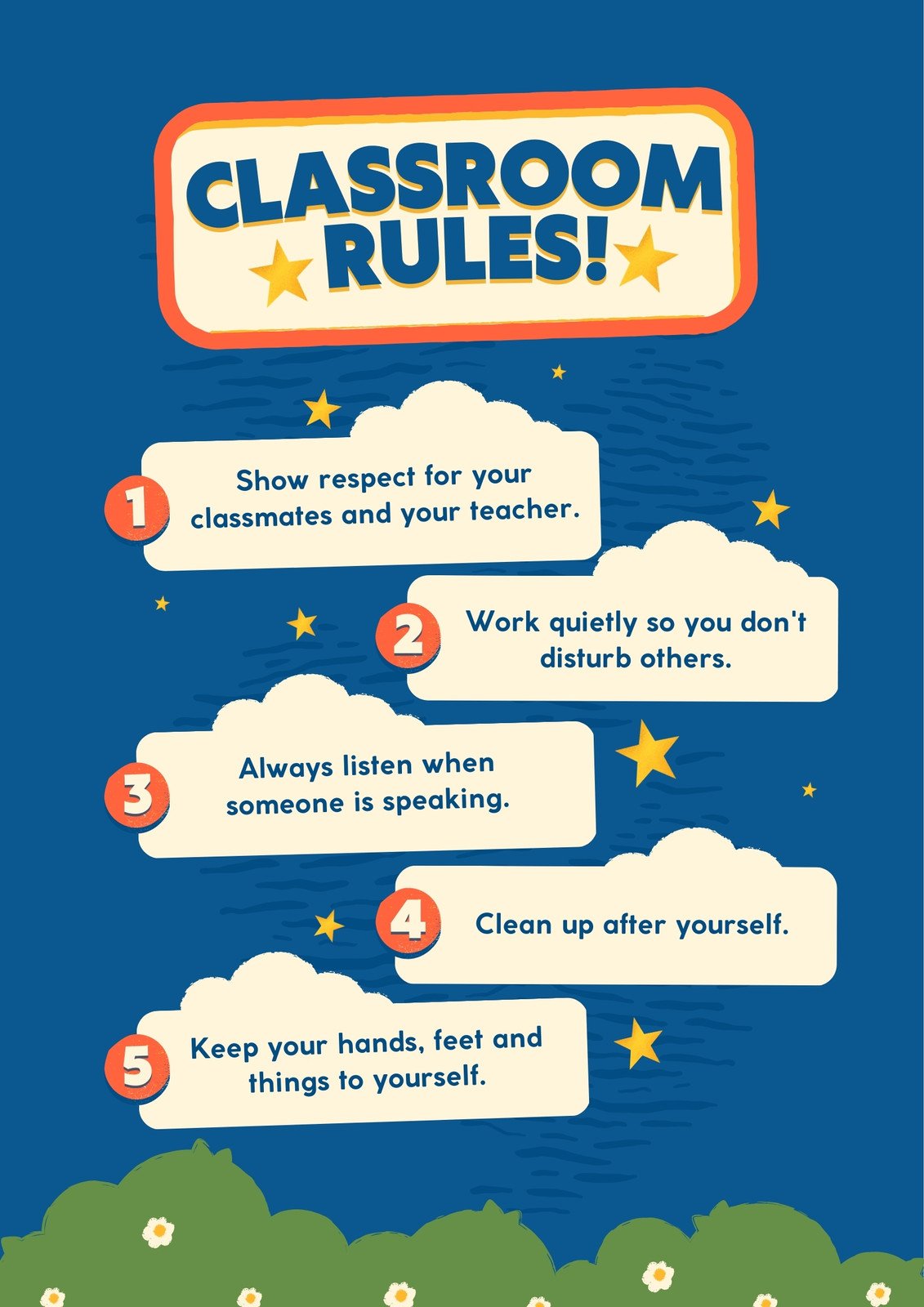 Blue and Orange Funny Classroom Rules Poster