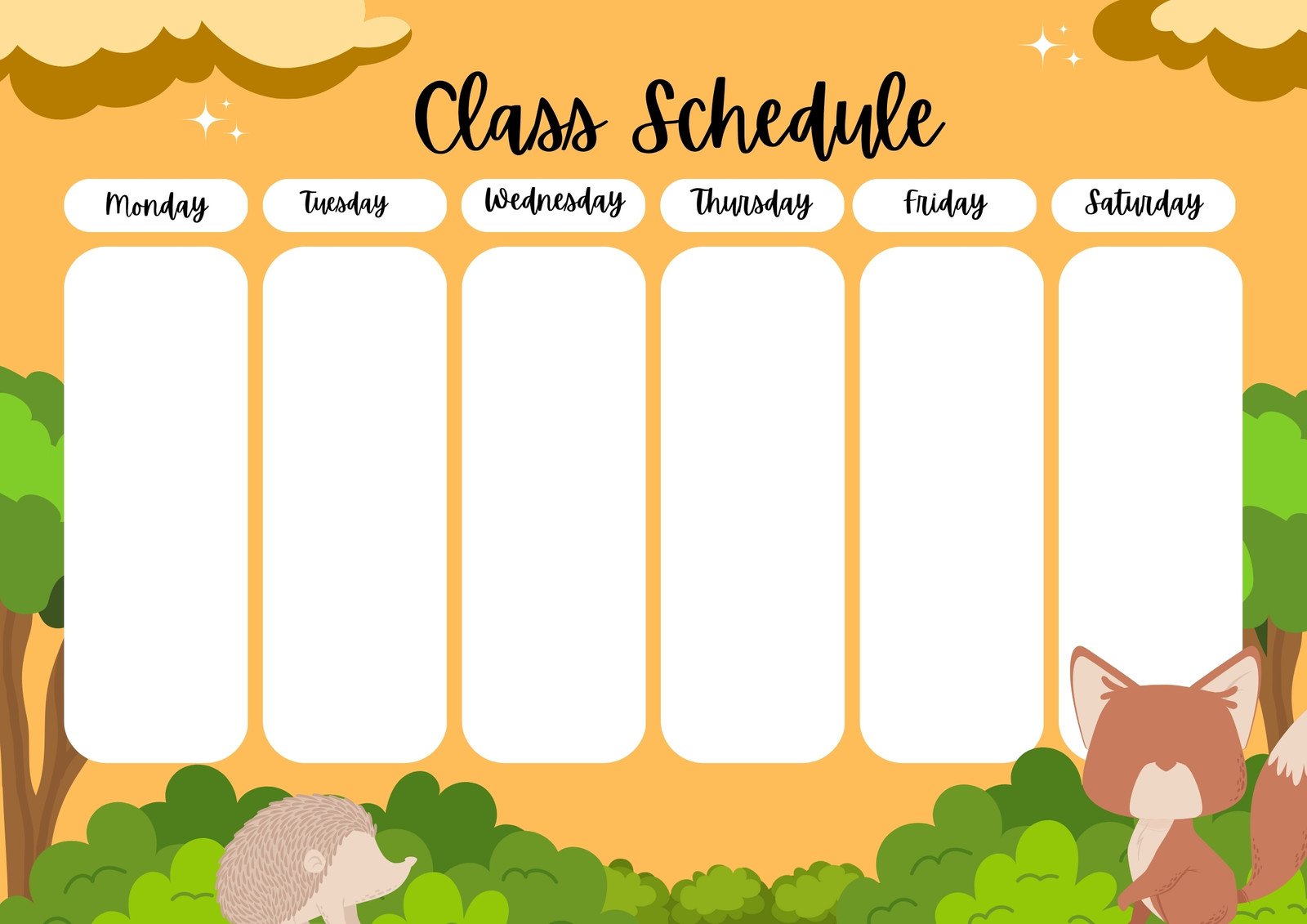 Orange Green Playful Cute Illustration Class Schedule