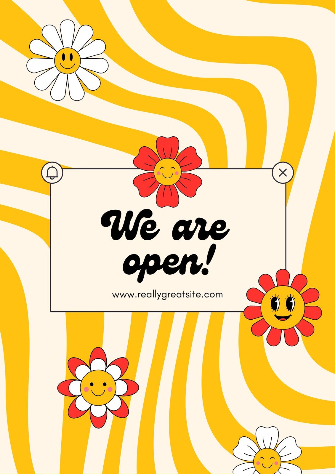 Yellow Groovy We are Open Now Flyer
