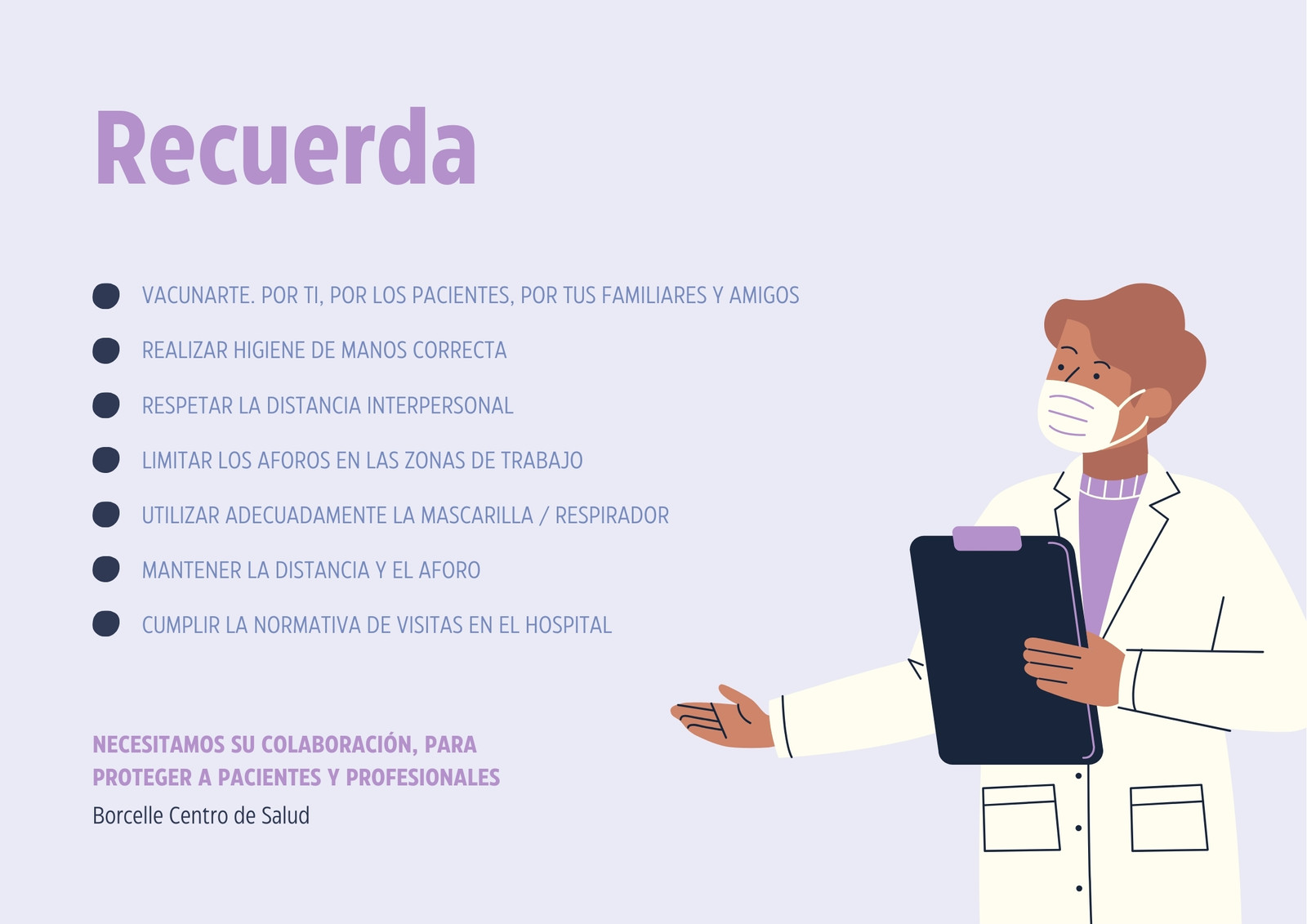 Cartel Horizontal Indicaciones Centro de Salud Doctor Medicina Ilustrado Morado