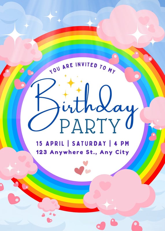 Customize 69+ Rainbow Birthday Invitation Templates Online - Canva