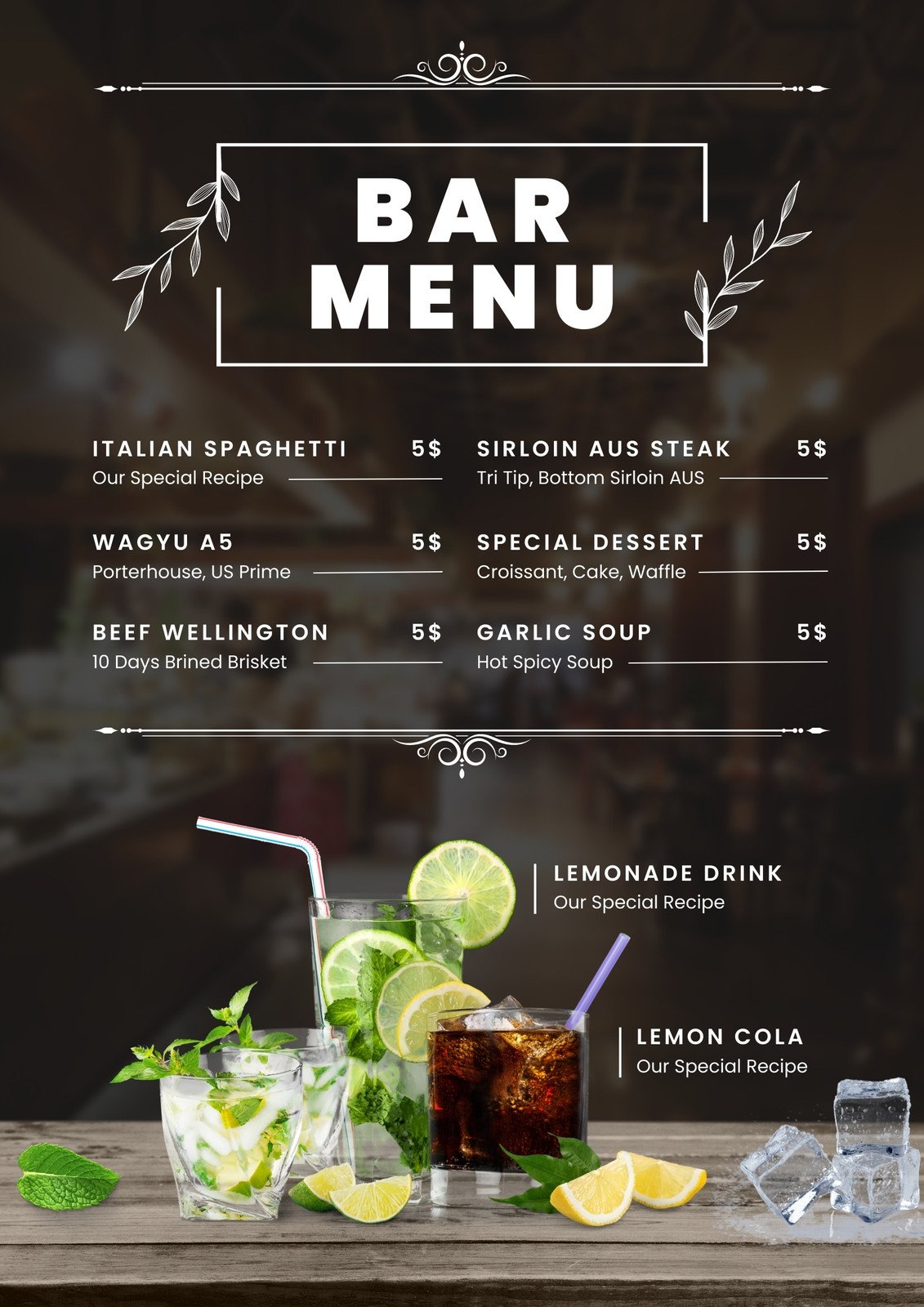 bar food menu items