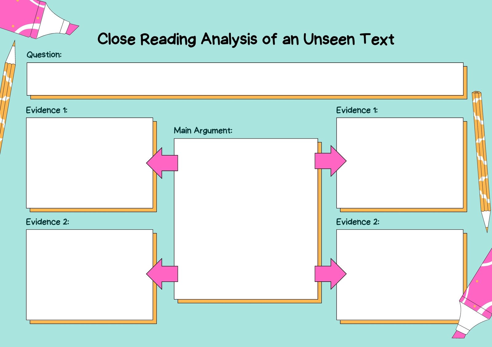 Turquoise Orange Pink Illustrative English Close Reading Analysis Graphic Organiser