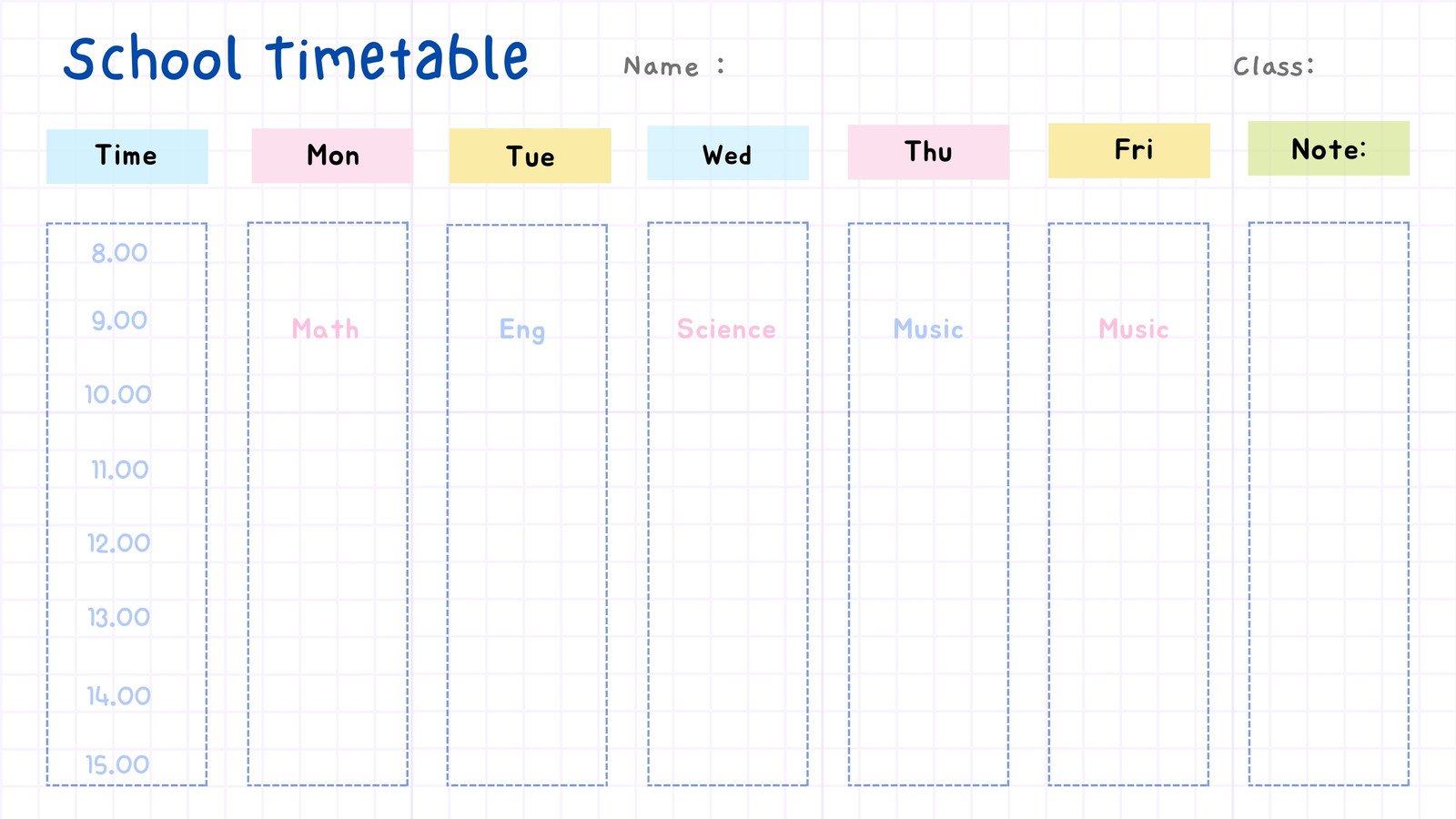 Playful Pastel Minimalist School Timetable Calendar