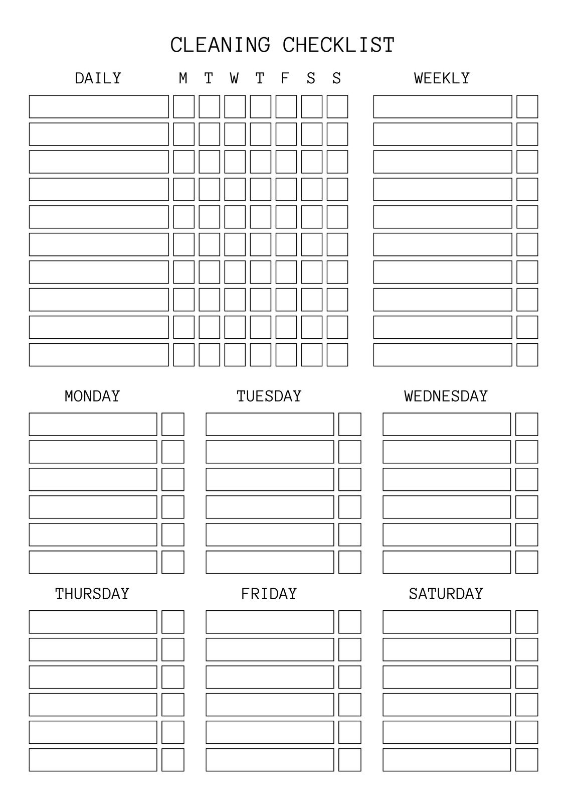 Free printable cleaning checklist templates | Canva