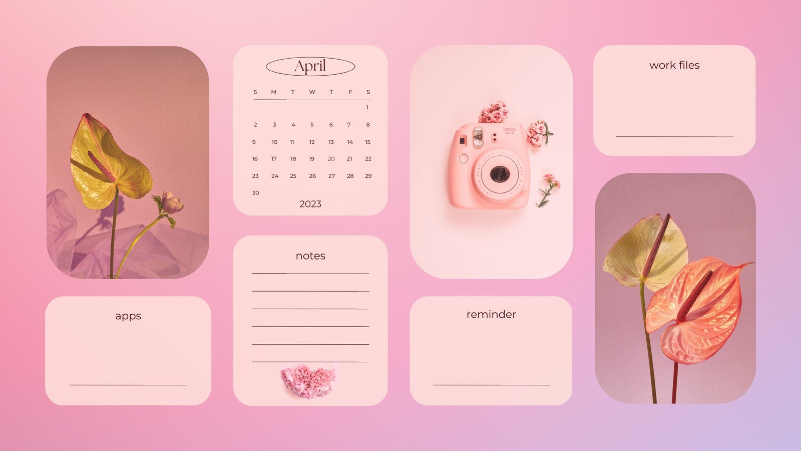 Desktop Organizer Wallpaper Pink Theme 