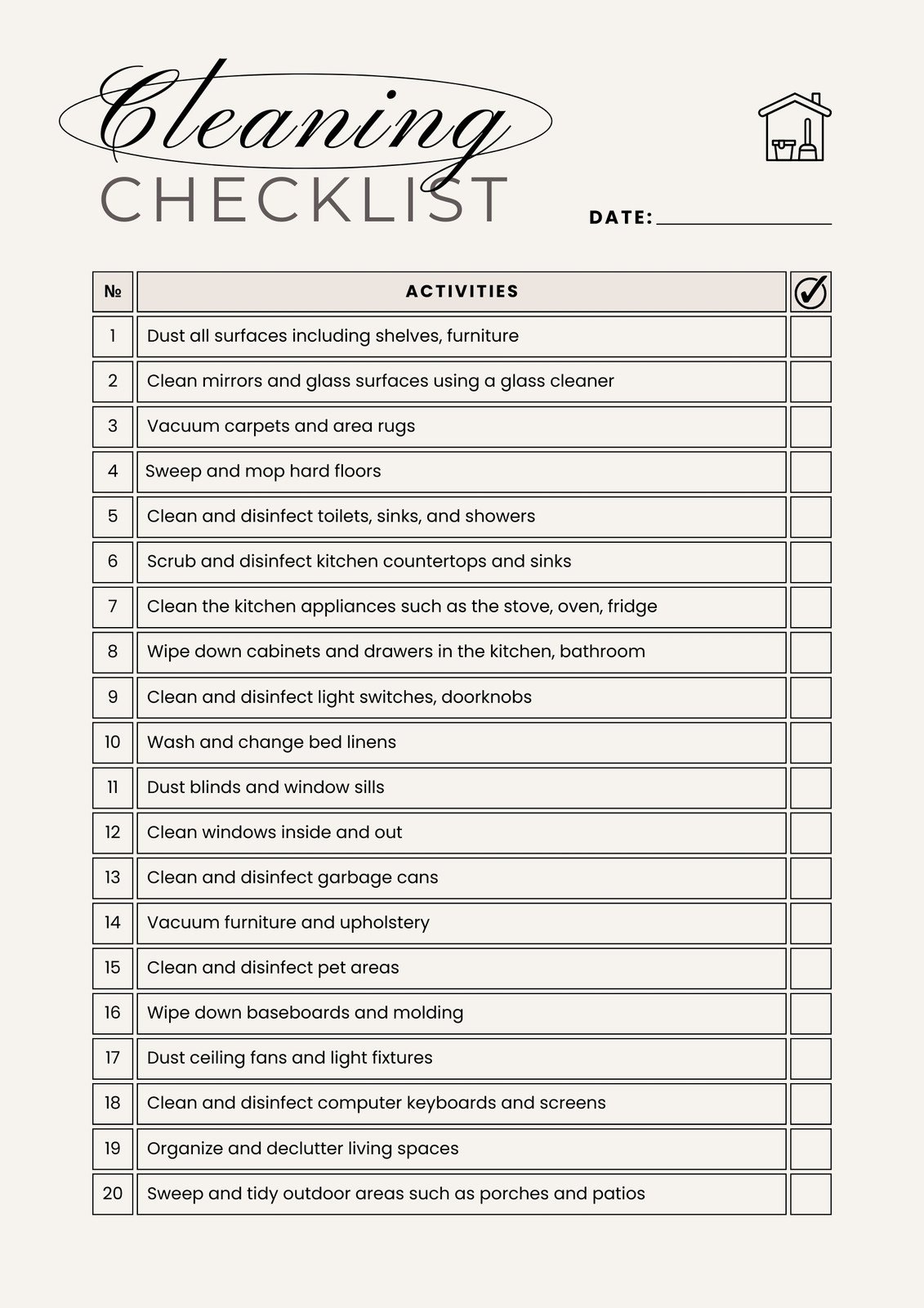 School Cleaning Checklist Template Download Printable PDF 