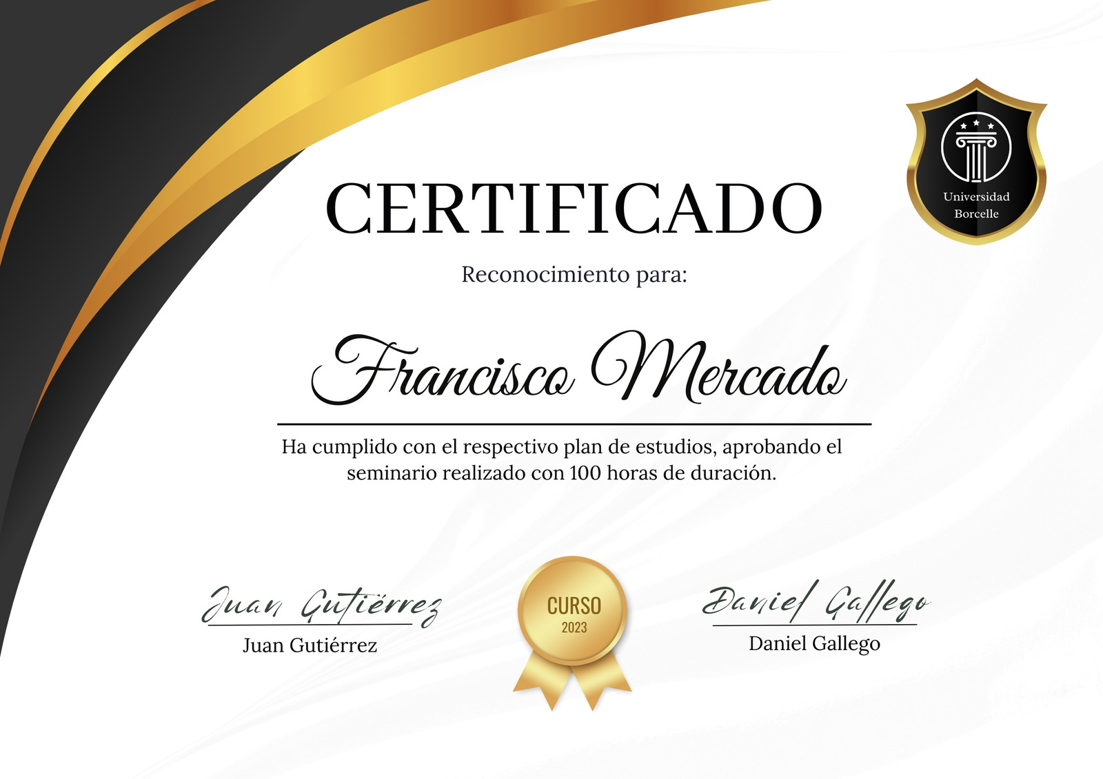 certificado de graduacion elegante profesional negro y dorado