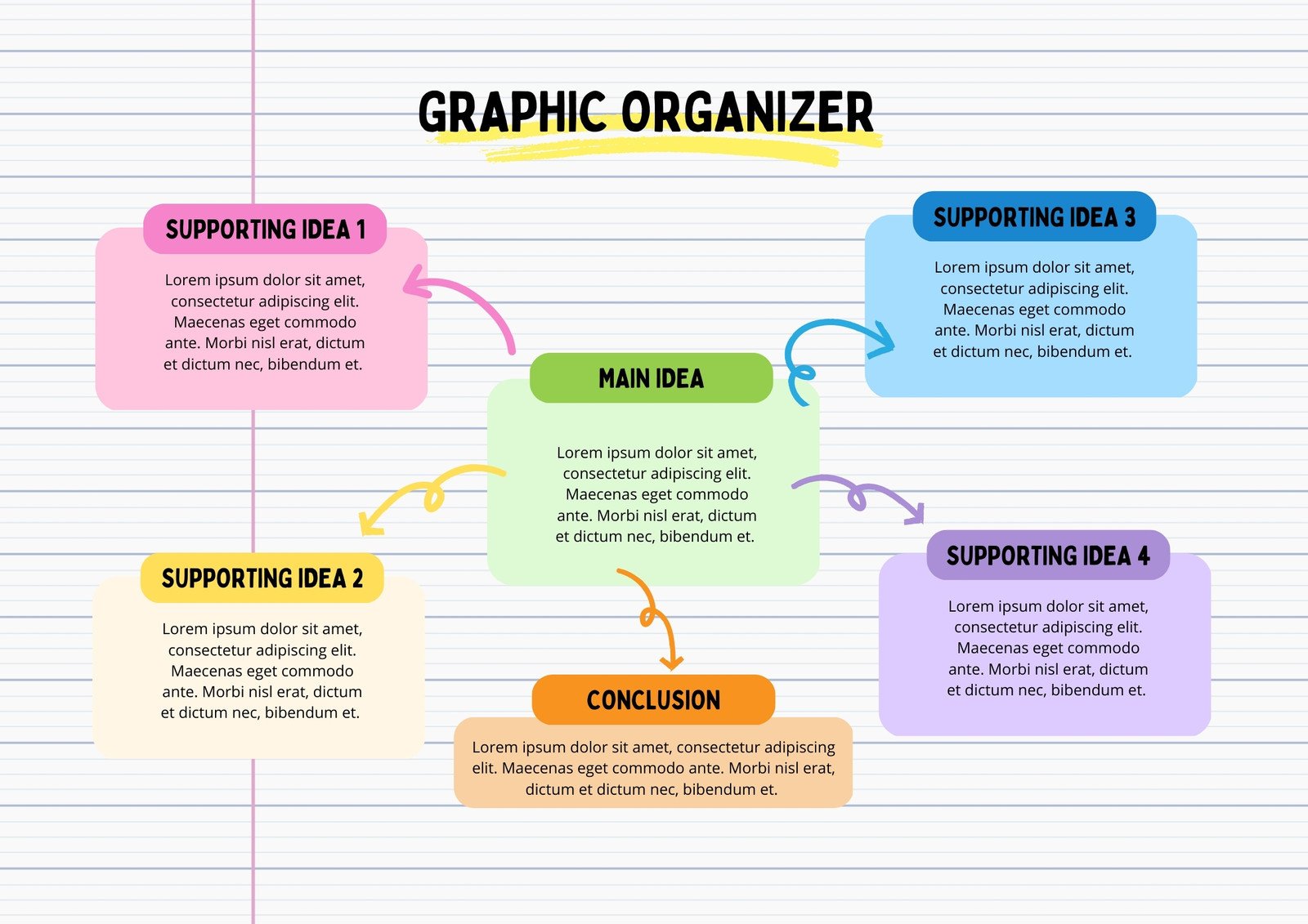 colorful playful creative main idea Graphic organizer 