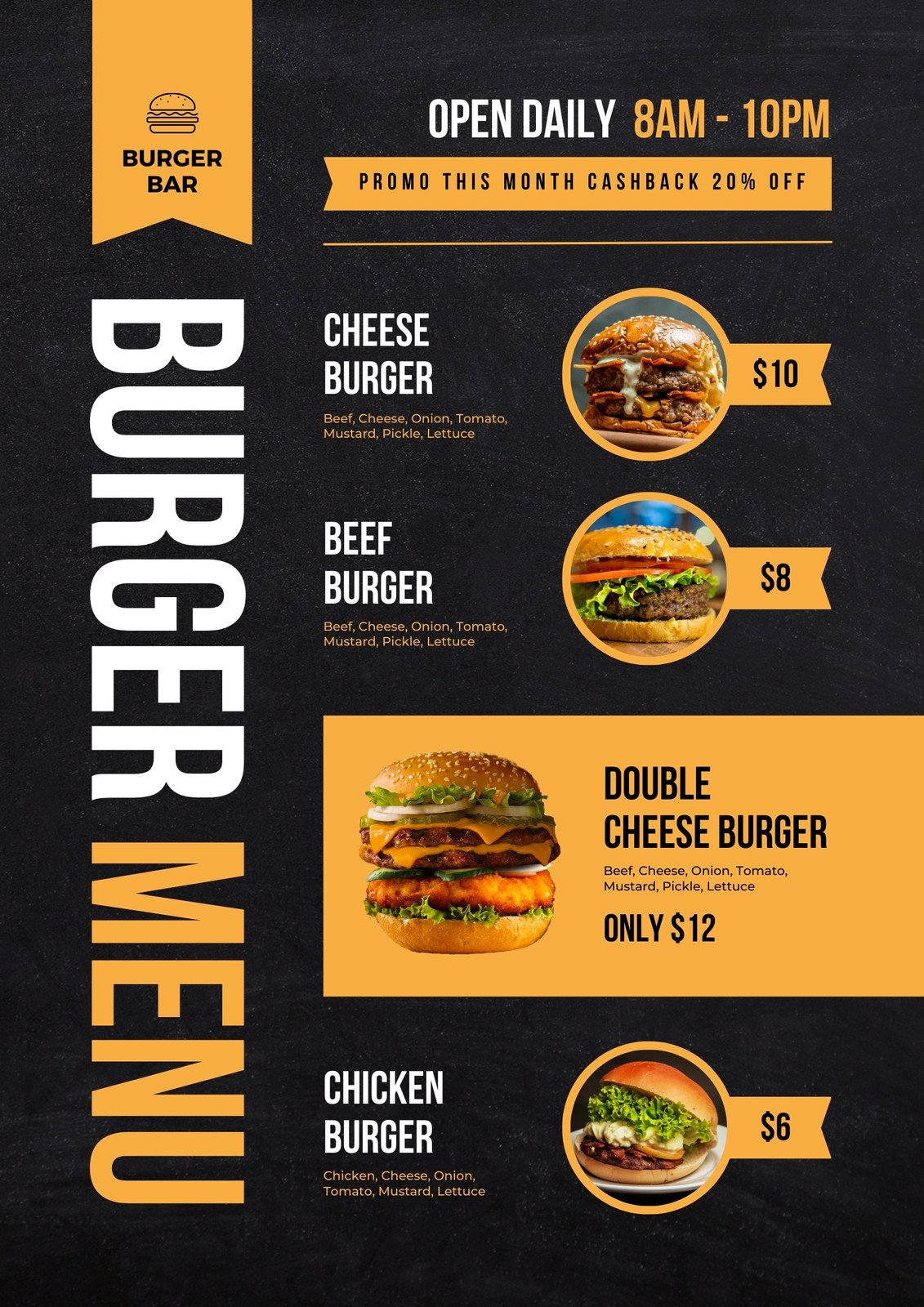 bar food menu templates