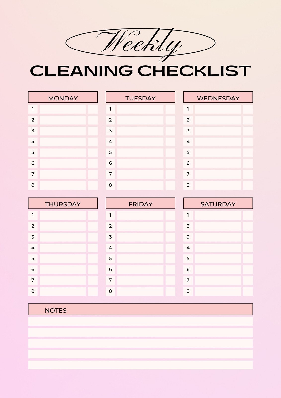blank cleaning checklist template