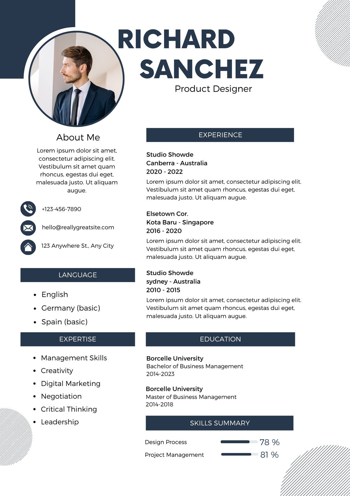 blue professional modern CV resume