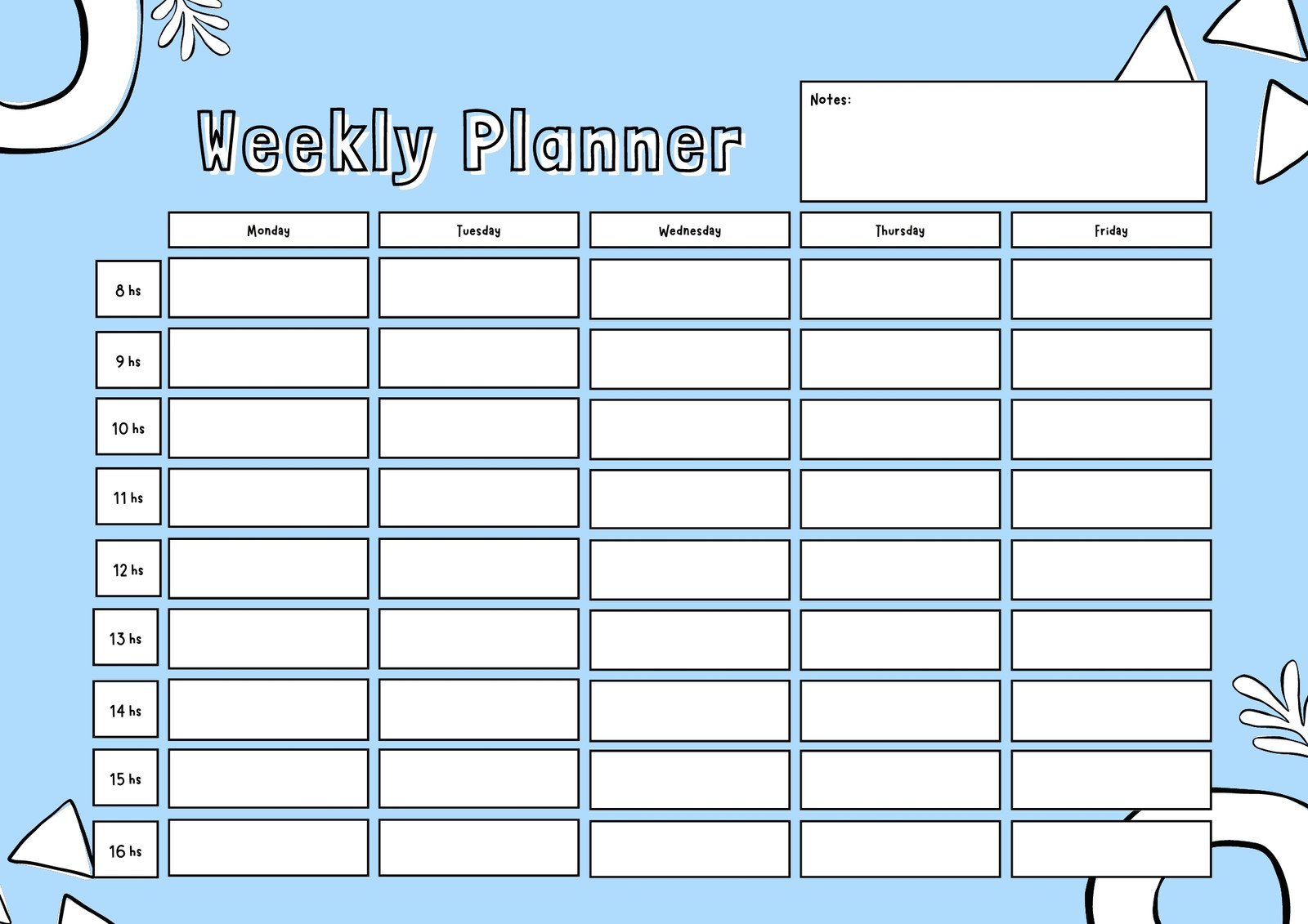 Blue playful weekly planner Class Schedule 