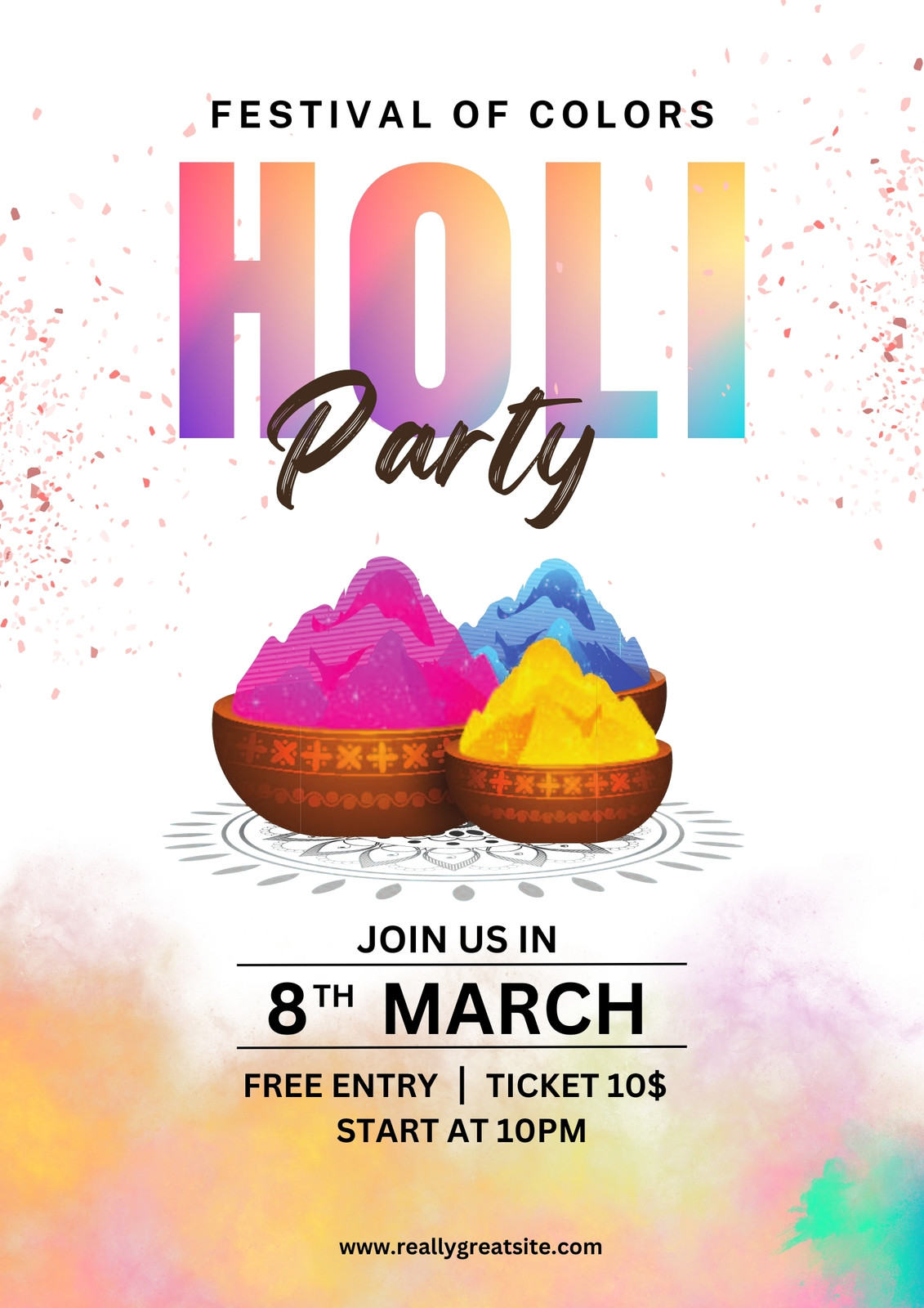 Blue And Yellow Abstract Holi Festival Party Poster