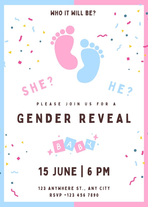 Free custom printable gender reveal invitation templates | Canva